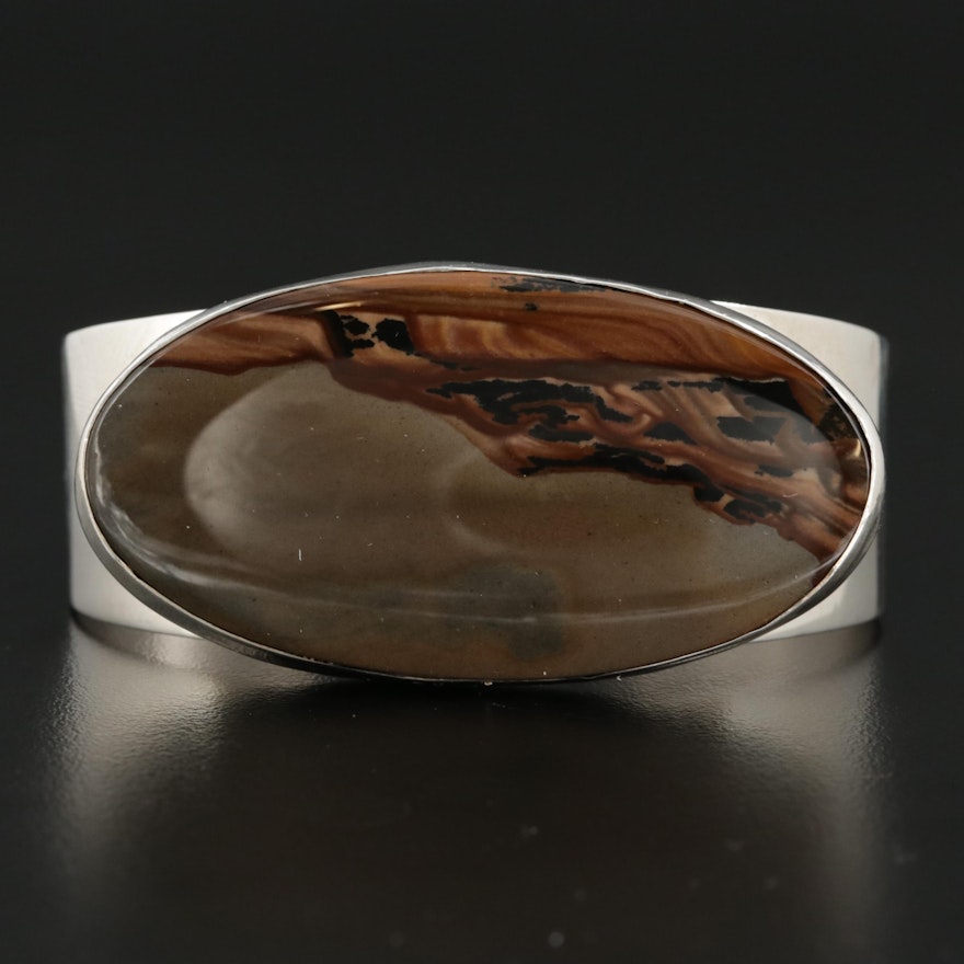 Southwestern Sterling Silver Landscape Jasper Cuff Bracelet