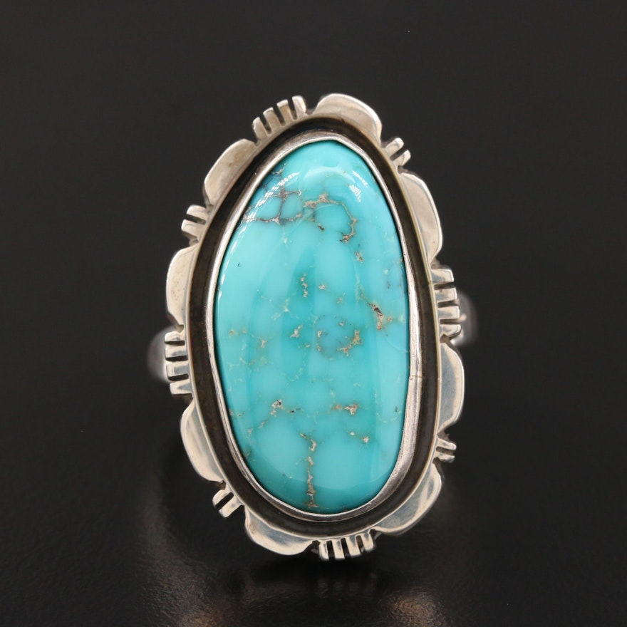 P.A. Smith Navajo Diné Sterling Silver Turquoise Shadowbox Ring