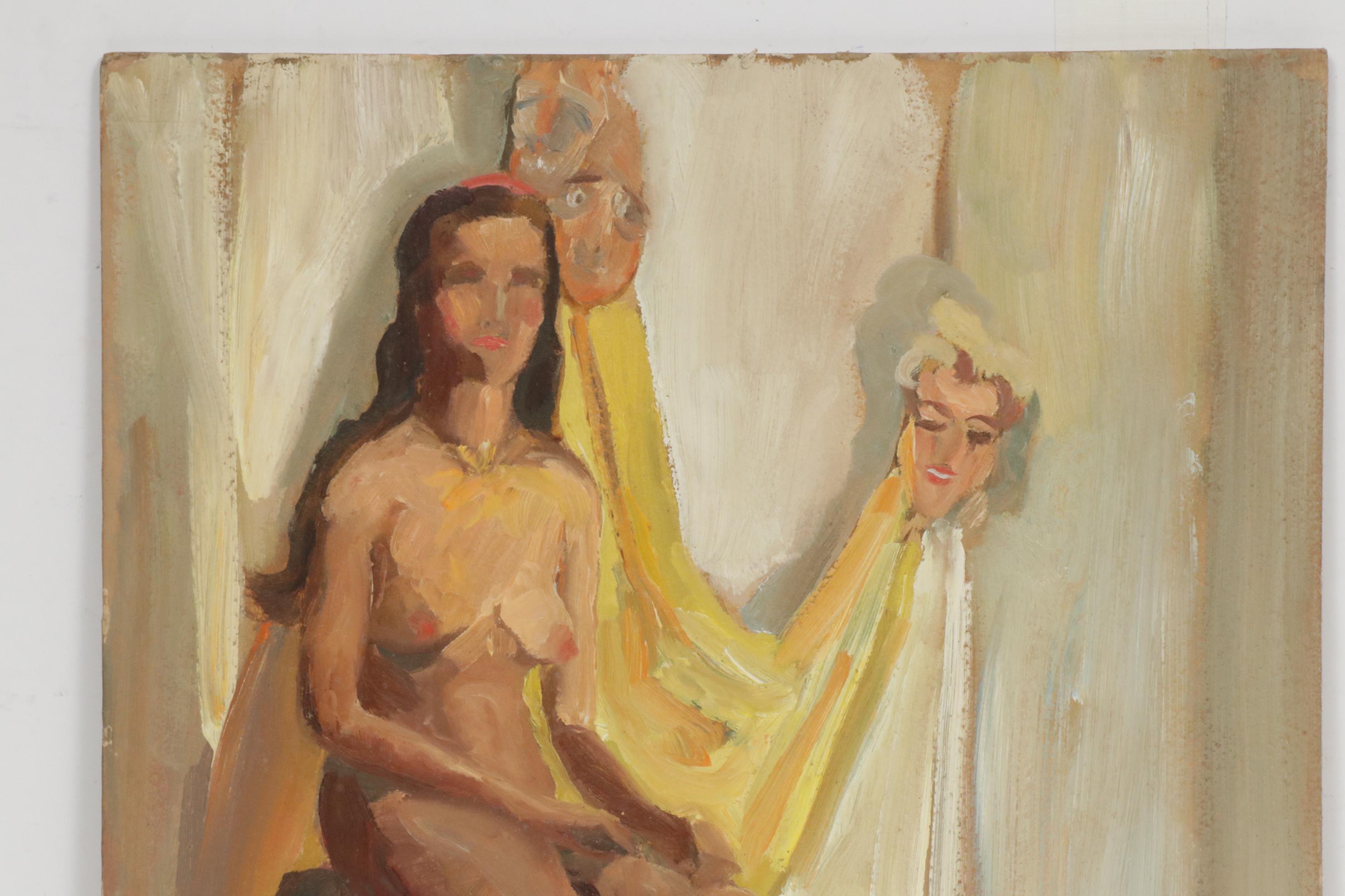 Letha Gaskins Female Nude Figure Oil Painting, Mid-20th Century