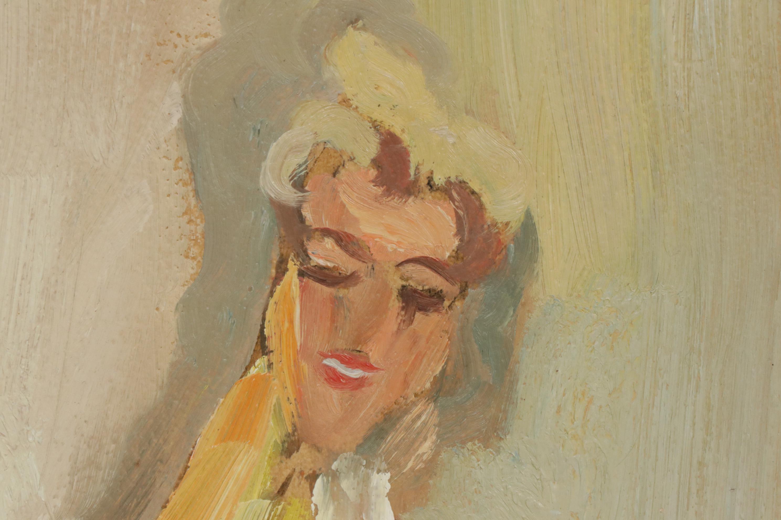 Letha Gaskins Female Nude Figure Oil Painting, Mid-20th Century