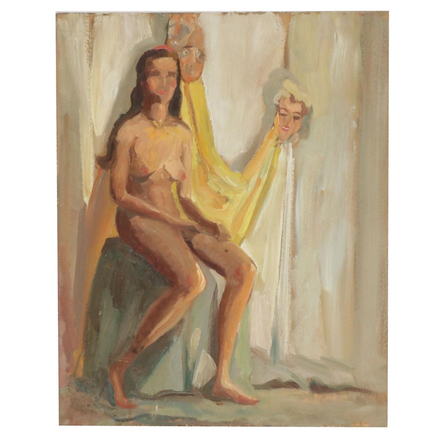 Letha Gaskins Female Nude Figure Oil Painting, Mid-20th Century