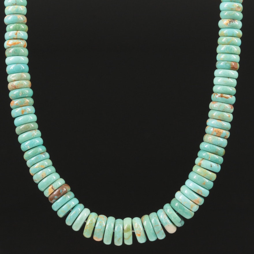 Sterling Silver Stabilized Turquoise Graduated Beaded Necklace