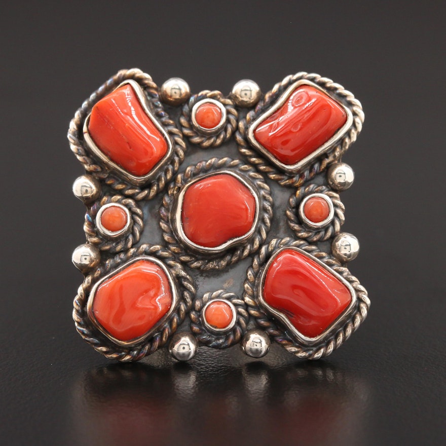 Southwestern Sterling Silver Coral Ring