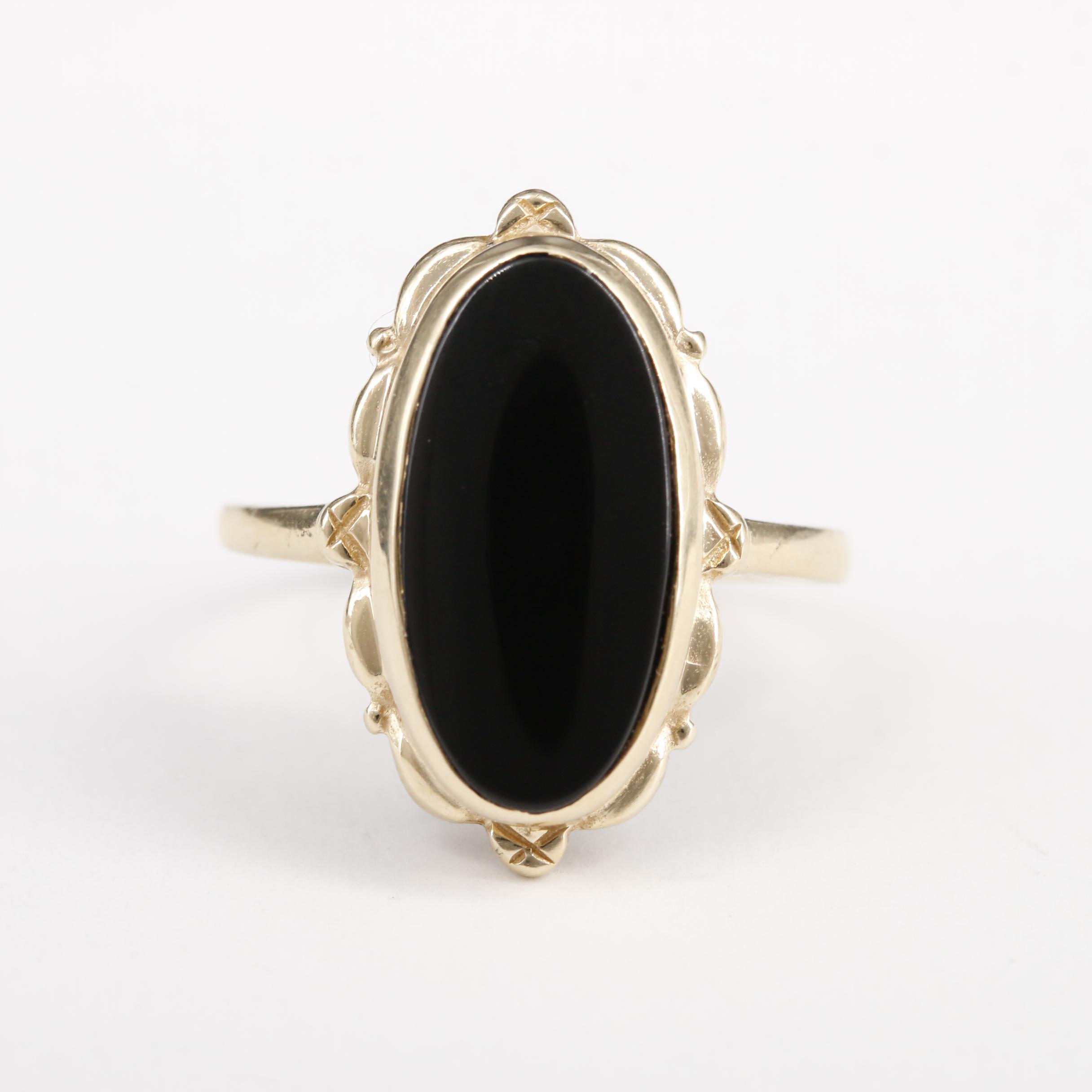 14K Yellow Gold Black Onyx Ring