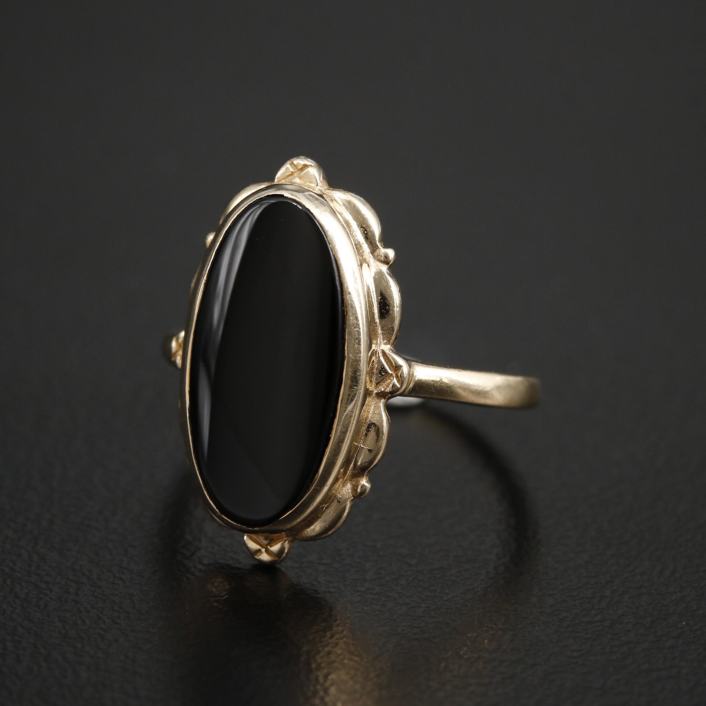 14K Yellow Gold Black Onyx Ring