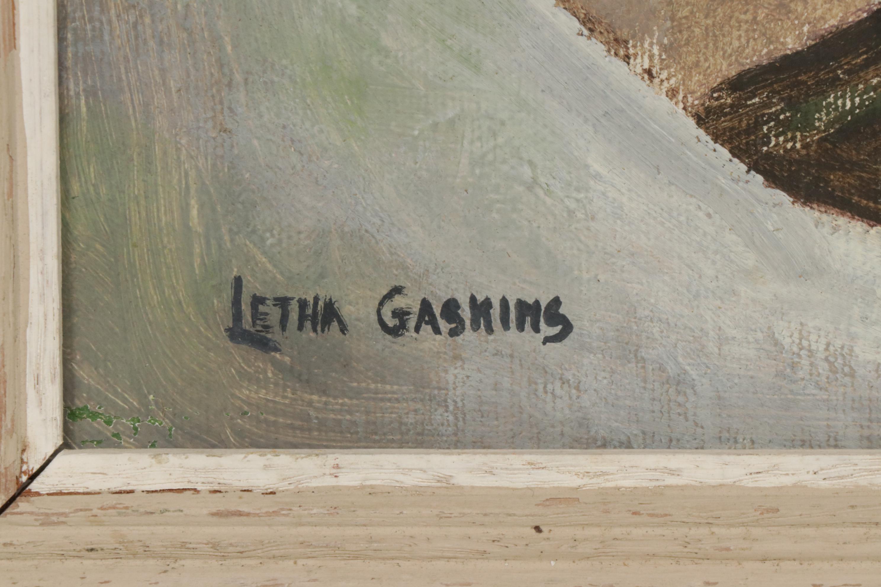 Letha Gaskins Dock Landscape Oil Painting, Mid-20th Century