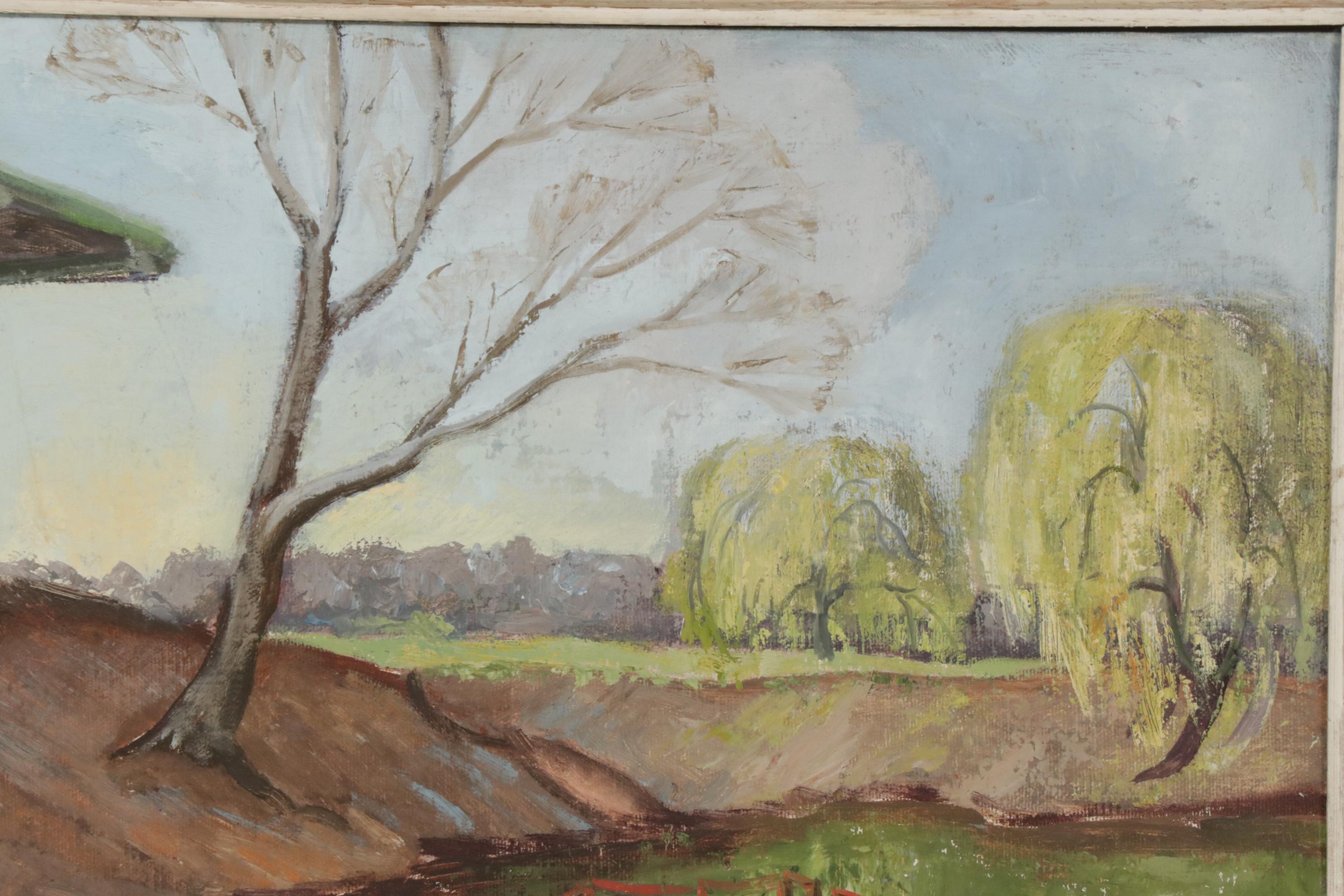 Letha Gaskins Dock Landscape Oil Painting, Mid-20th Century