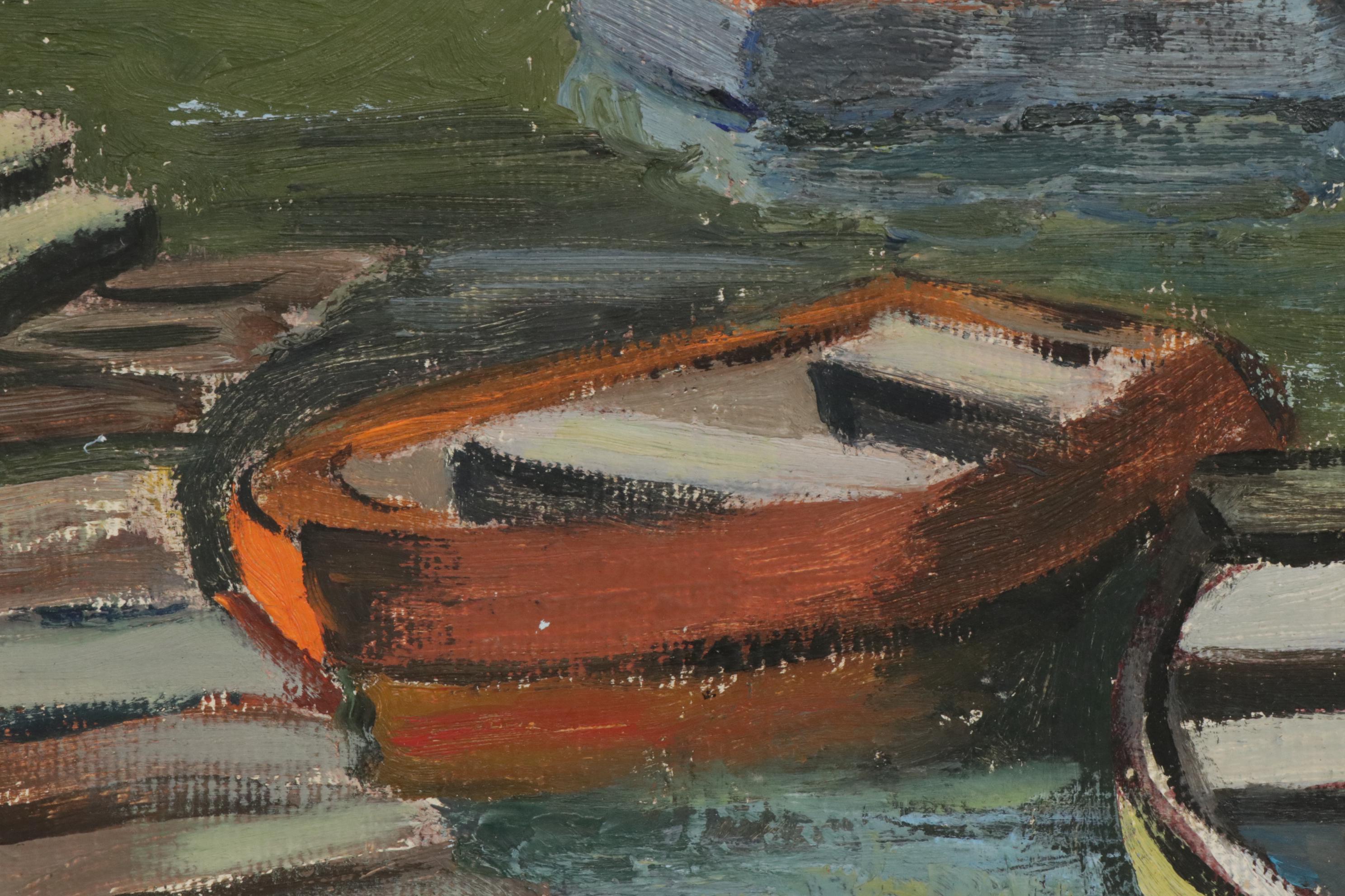 Letha Gaskins Dock Landscape Oil Painting, Mid-20th Century