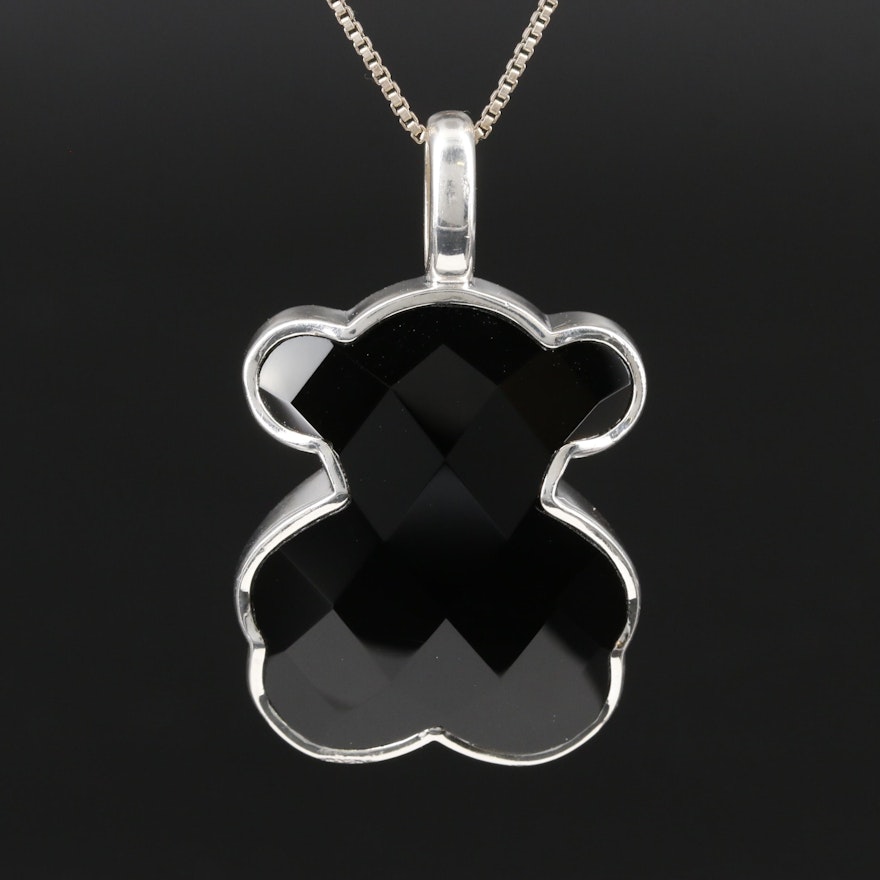TOUS Sterling Silver Black Onyx Teddy Bear Necklace