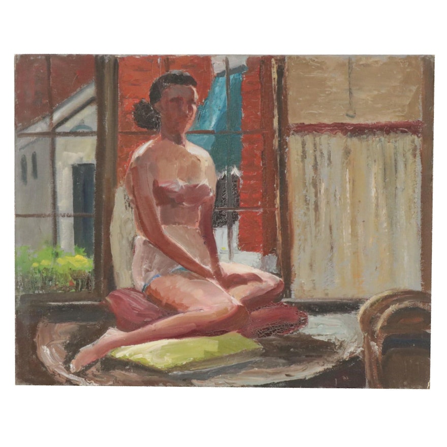 Letha Gaskins Oil Painting of Female Nude Figure, Mid-20th Century