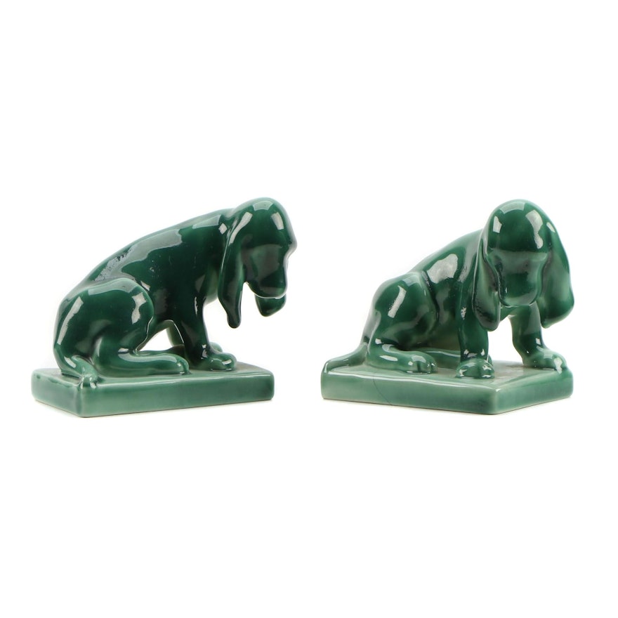Rookwood Pottery Hound Dog Bookends, 1953