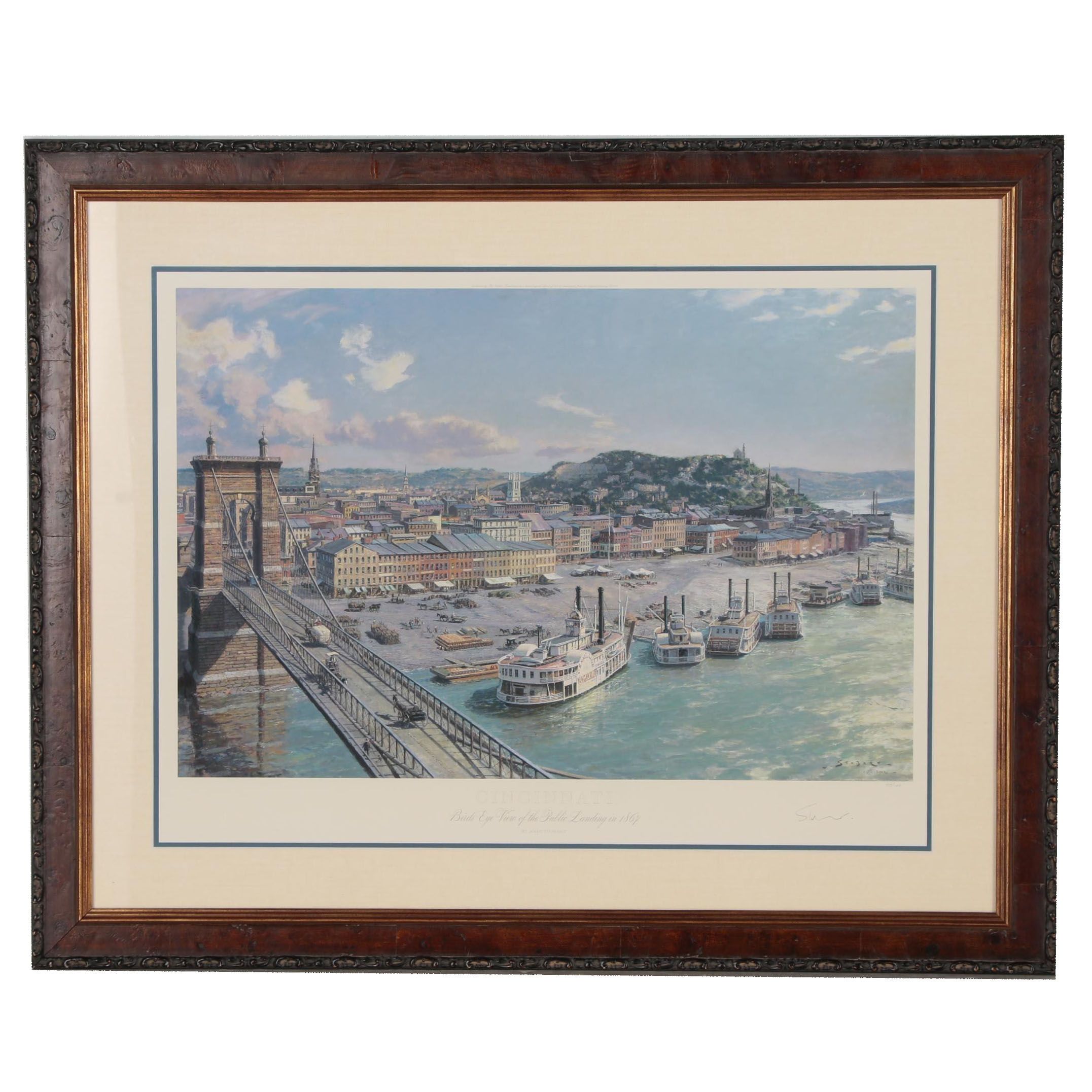 John Stobart Giclée "Cincinnati - Birds Eye View of the Public Landing in 1867"