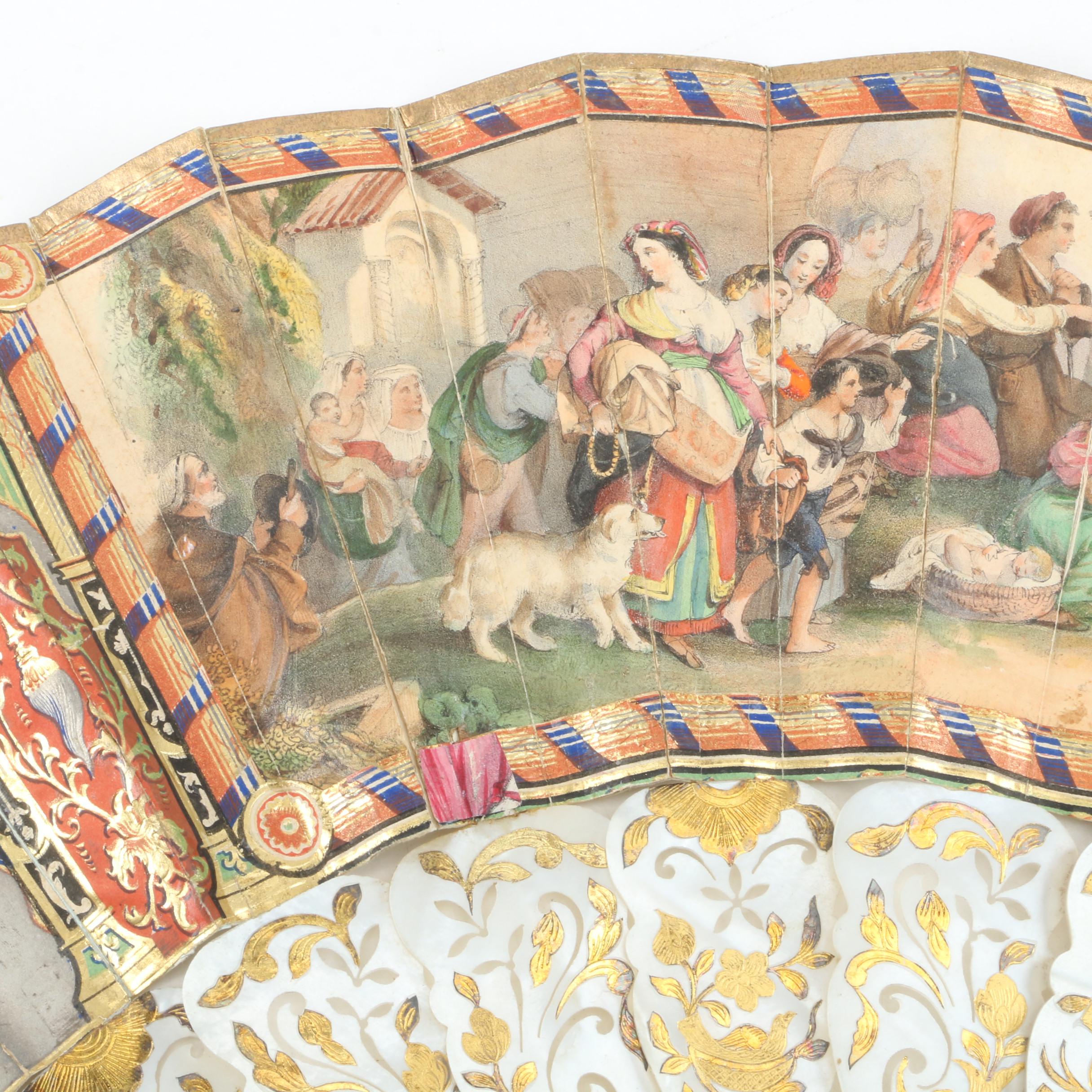 Antique Mother of Pearl and Gold Leaf Folding Fan and Félix Alexandre Fan Case