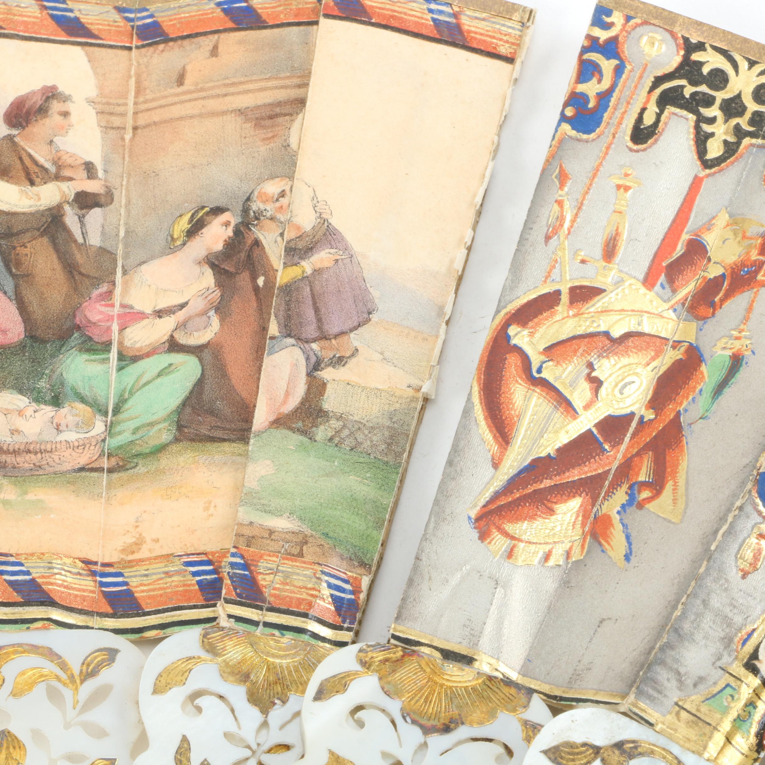 Antique Mother of Pearl and Gold Leaf Folding Fan and Félix Alexandre Fan Case