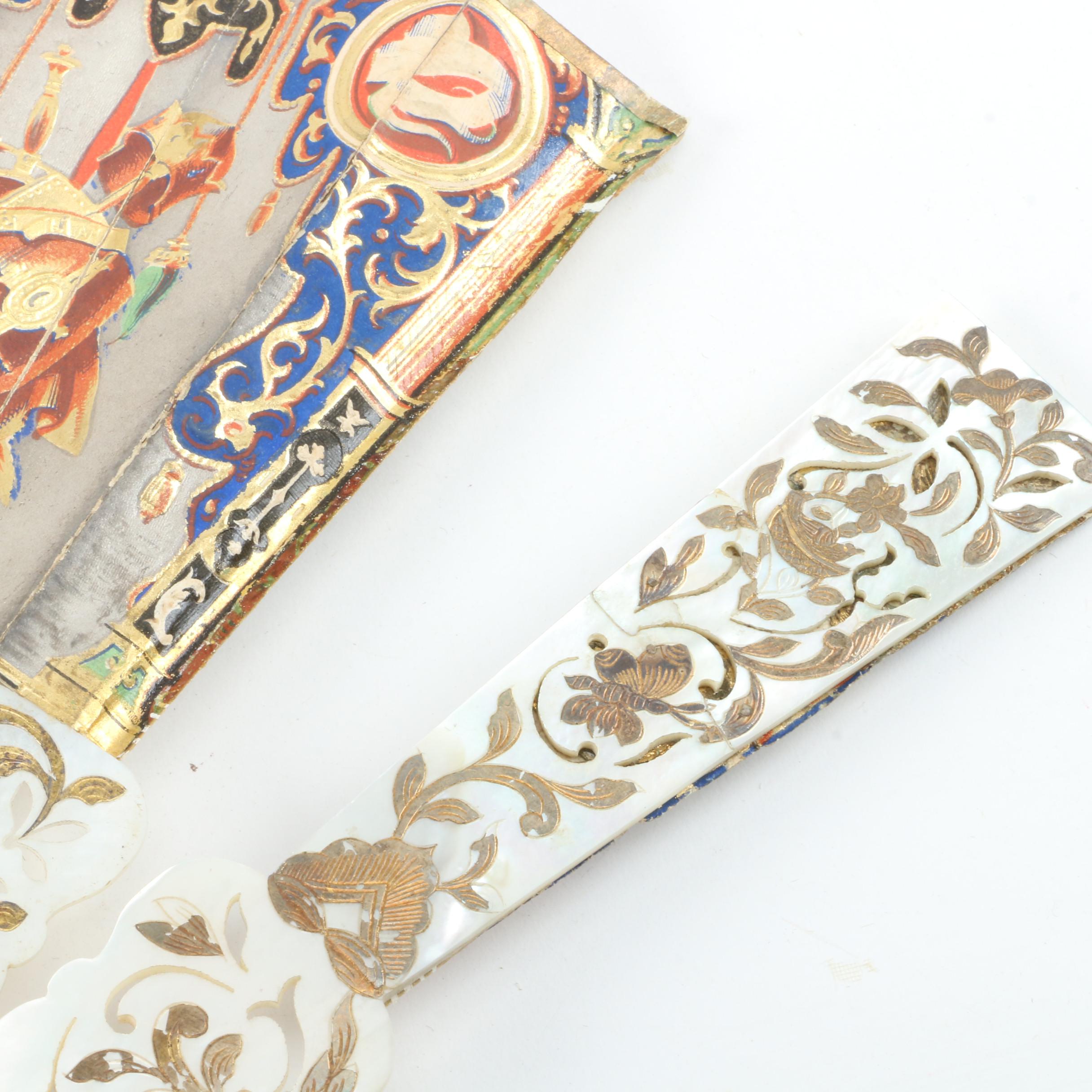 Antique Mother of Pearl and Gold Leaf Folding Fan and Félix Alexandre Fan Case