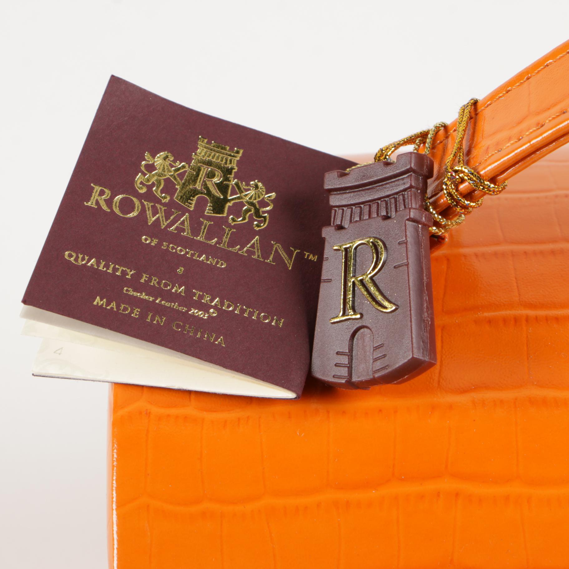 Rowallan Travel Jewelry Case in Croc-Embossed Orange Leather with Box