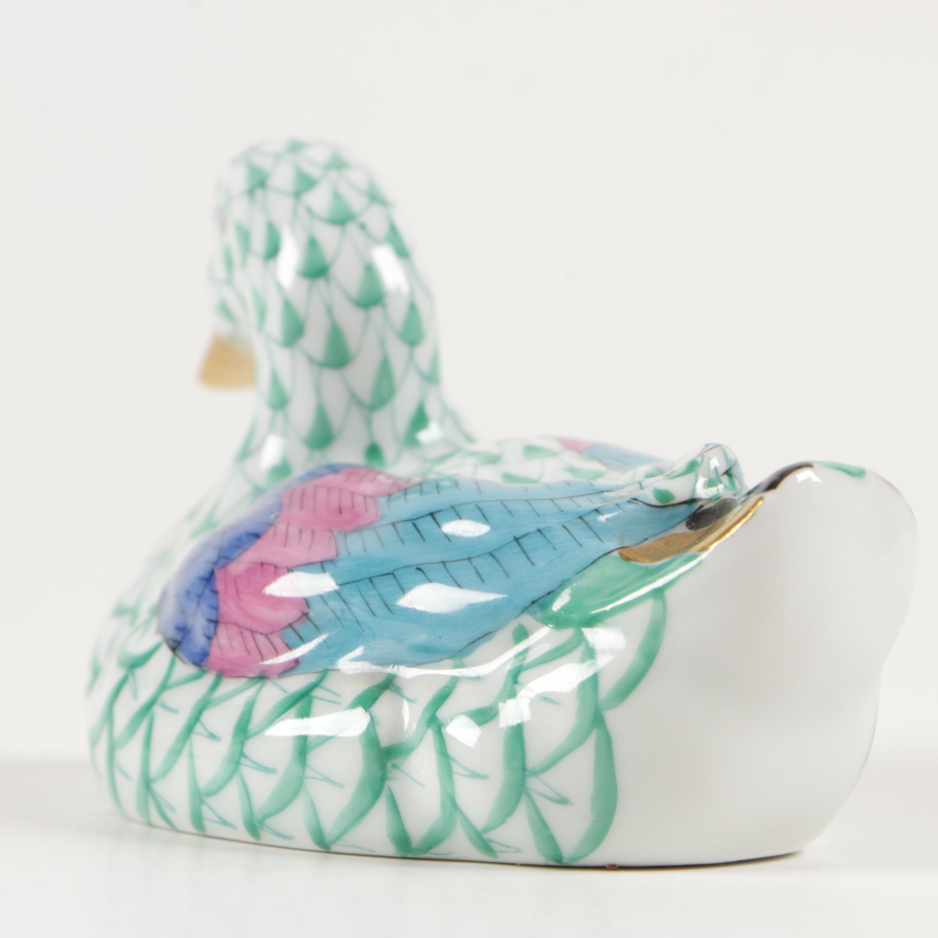 Herend Green Fishnet with Gold "Duck" Porcelain Figurine, January 1993