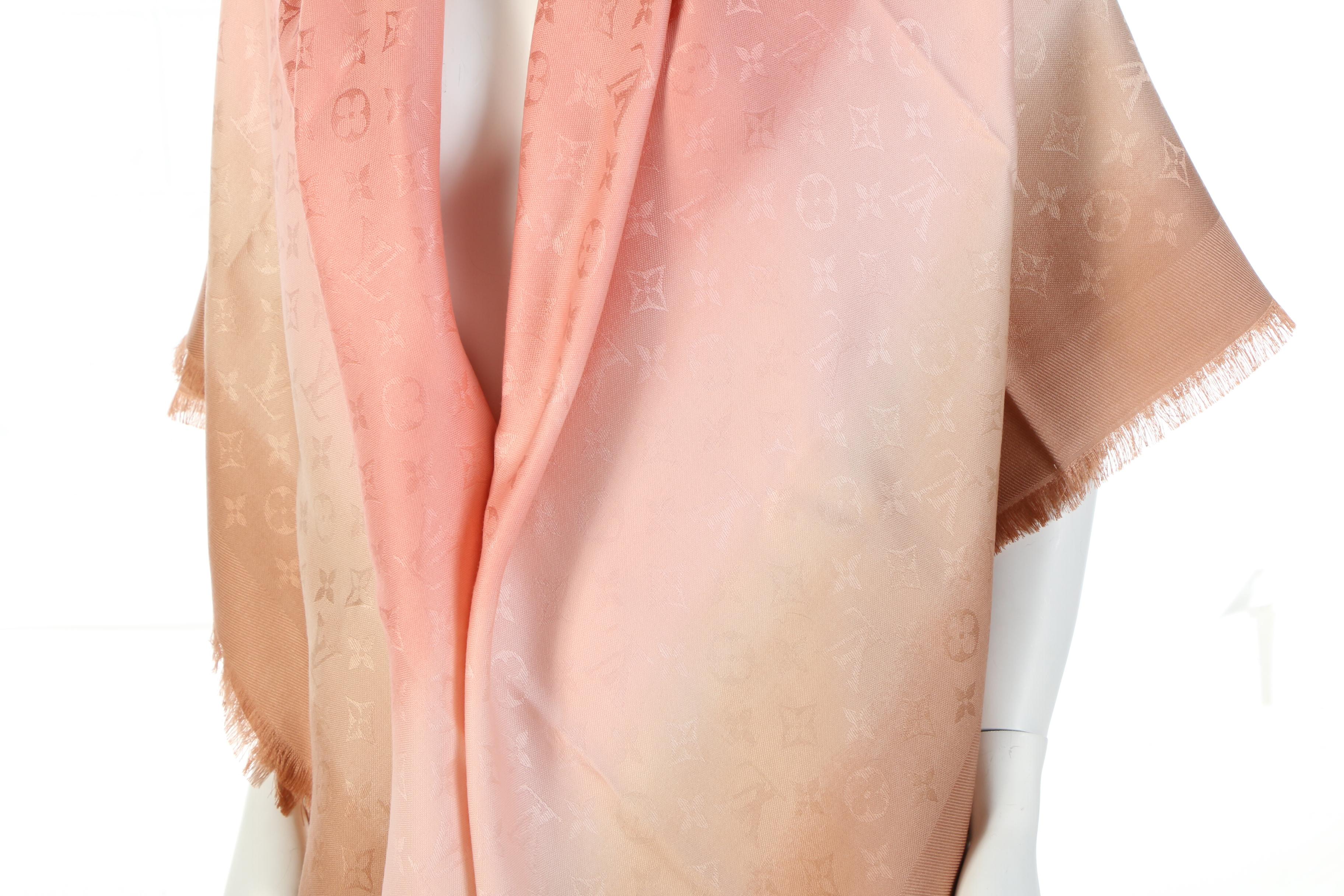 Louis Vuitton Silk and Wool Ombré Monogram Shawl with Box Signed by Susan Lucci