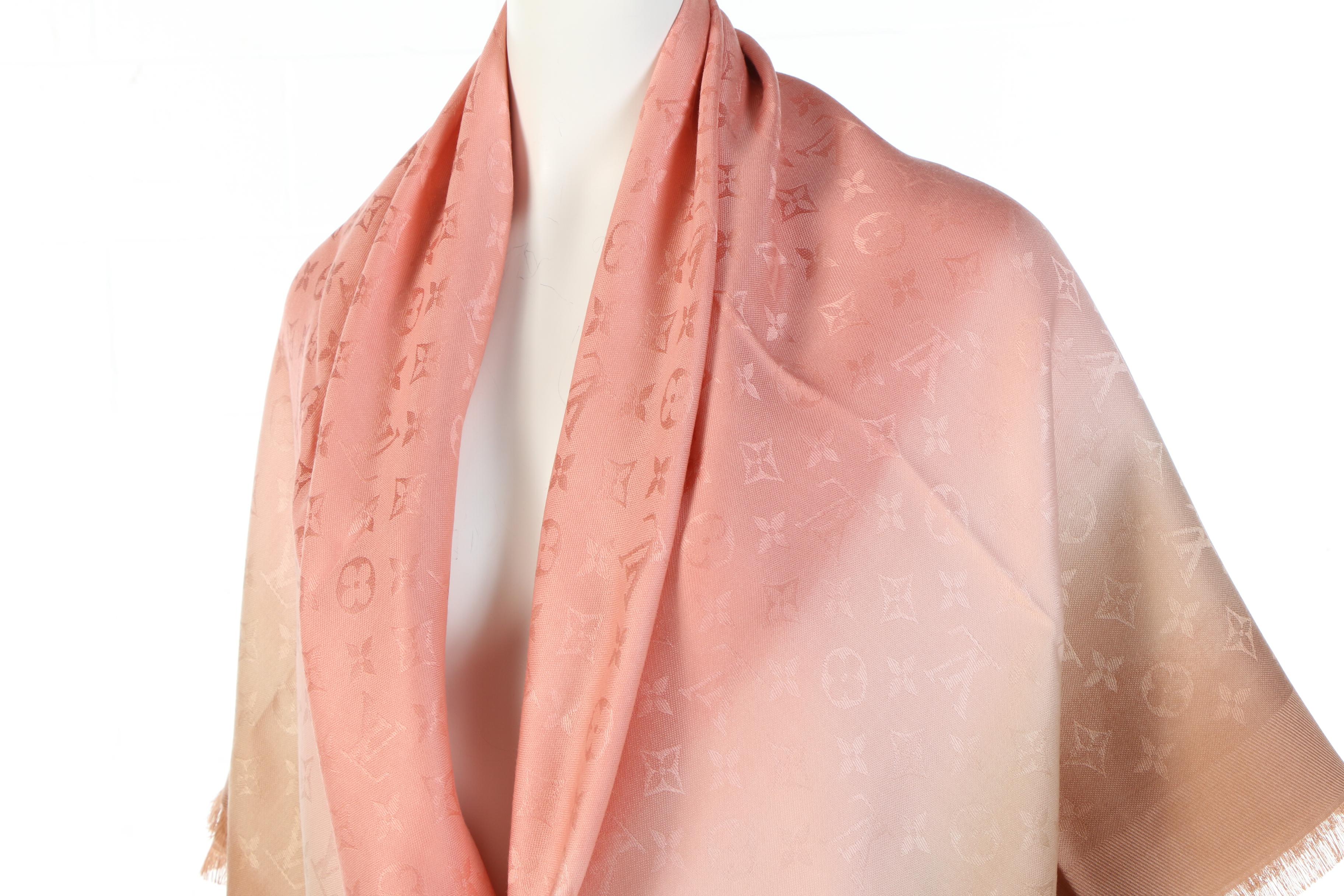 Louis Vuitton Silk and Wool Ombré Monogram Shawl with Box Signed by Susan Lucci