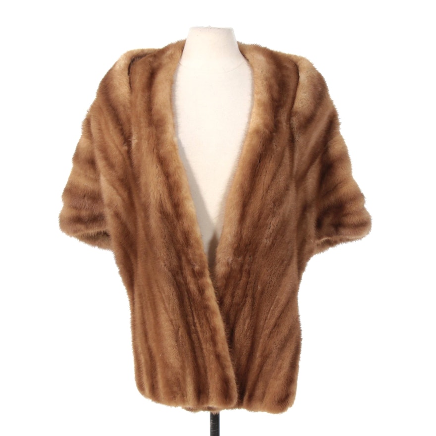 Light Brown Mink Fur Stole with Pockets from Wolf & Dessauer, 1950s Vintage