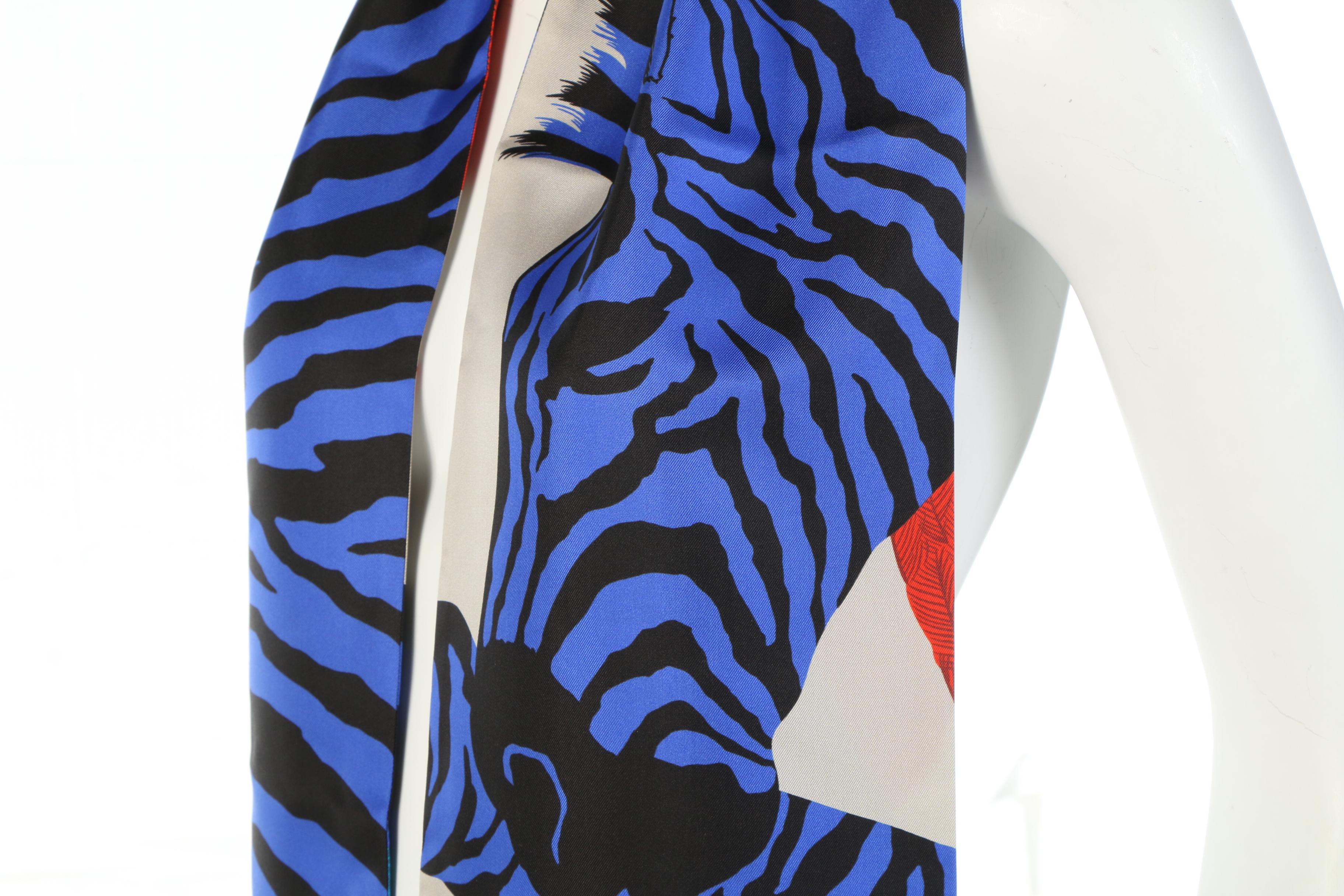 Hermès "Zebra Pegasus" Maxi Twilly Silk Scarf with Susan Lucci Signed Box