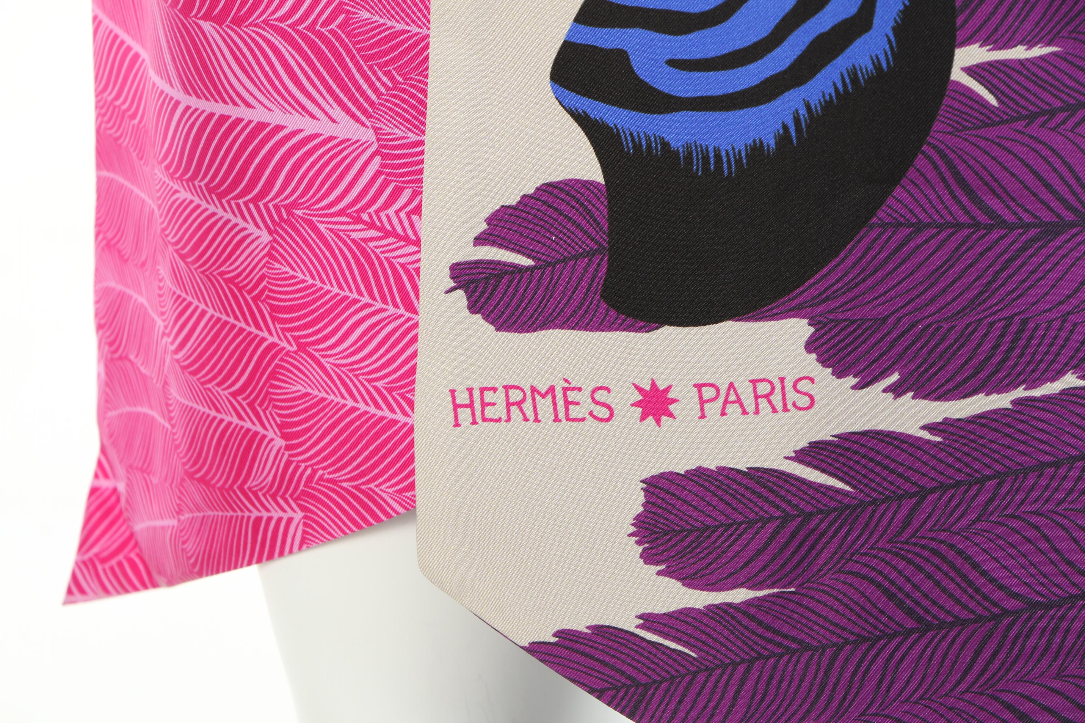Hermès "Zebra Pegasus" Maxi Twilly Silk Scarf with Susan Lucci Signed Box