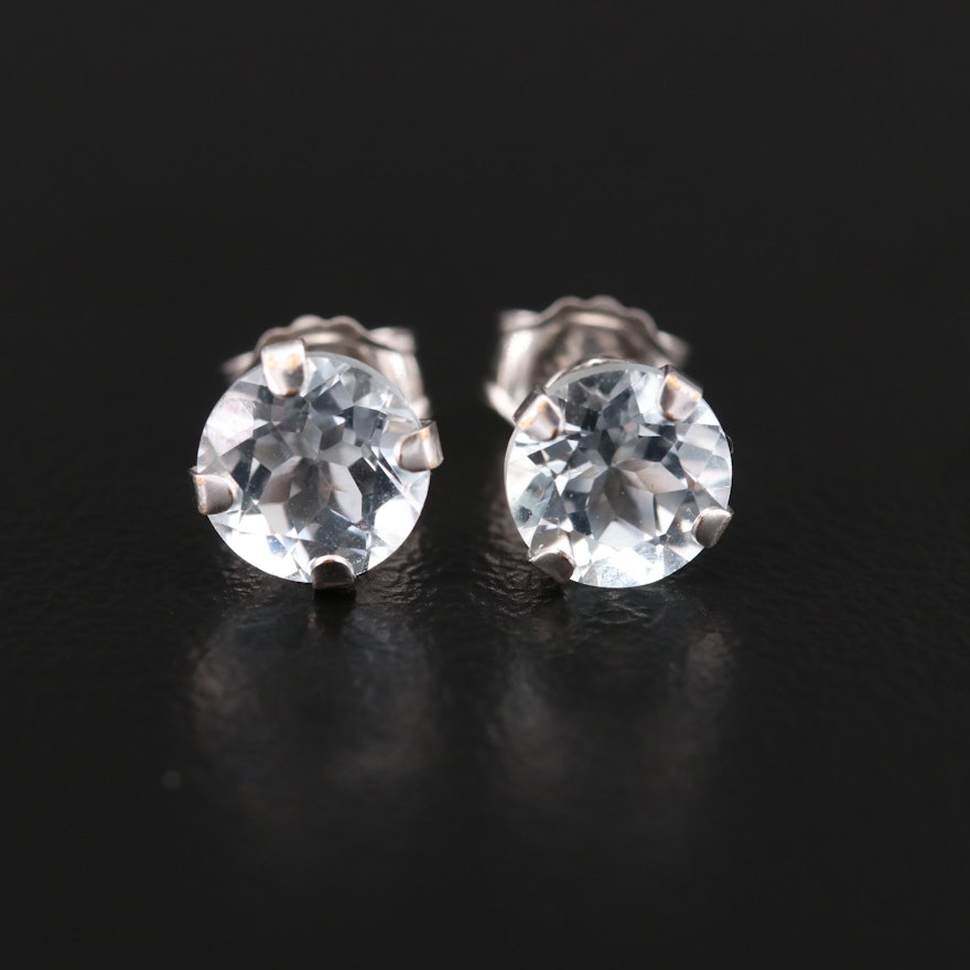 10K White Gold Aquamarine Solitaire Stud Earrings