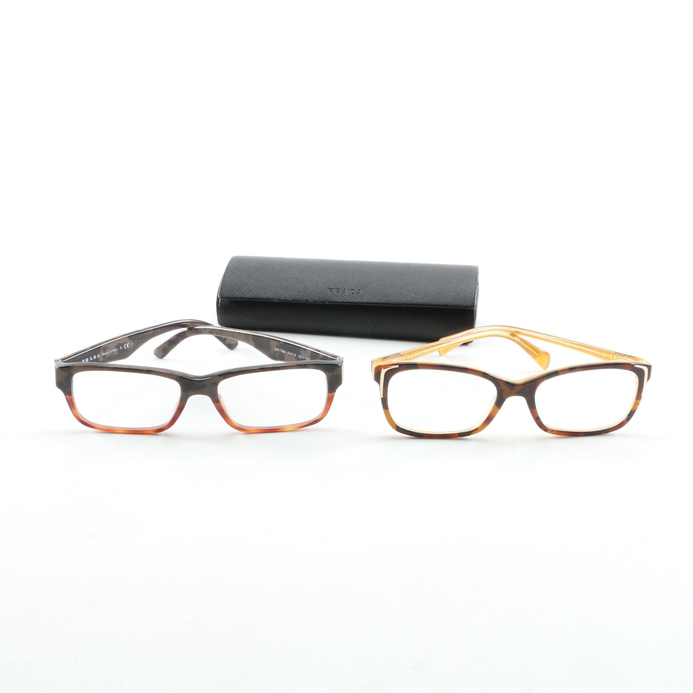 Prada Matte and Gloss Finish Tortoiseshell Style Eyeglasses