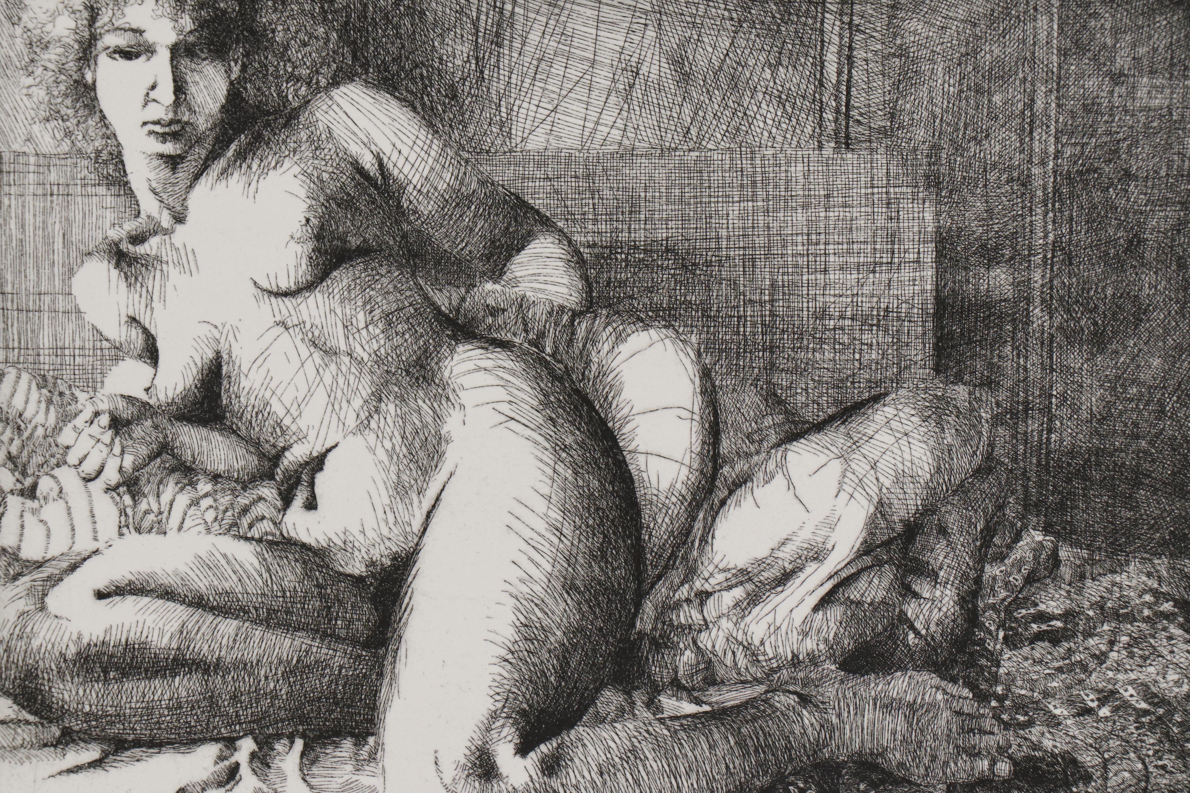 Gilbert Gorski Etching "Nude Woman on a Bed"