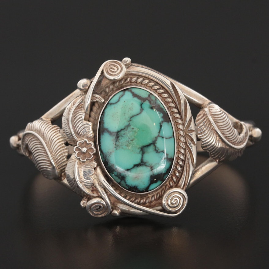 Roie Jaque Navajo Diné Sterling Silver Turquoise Cuff Bracelet