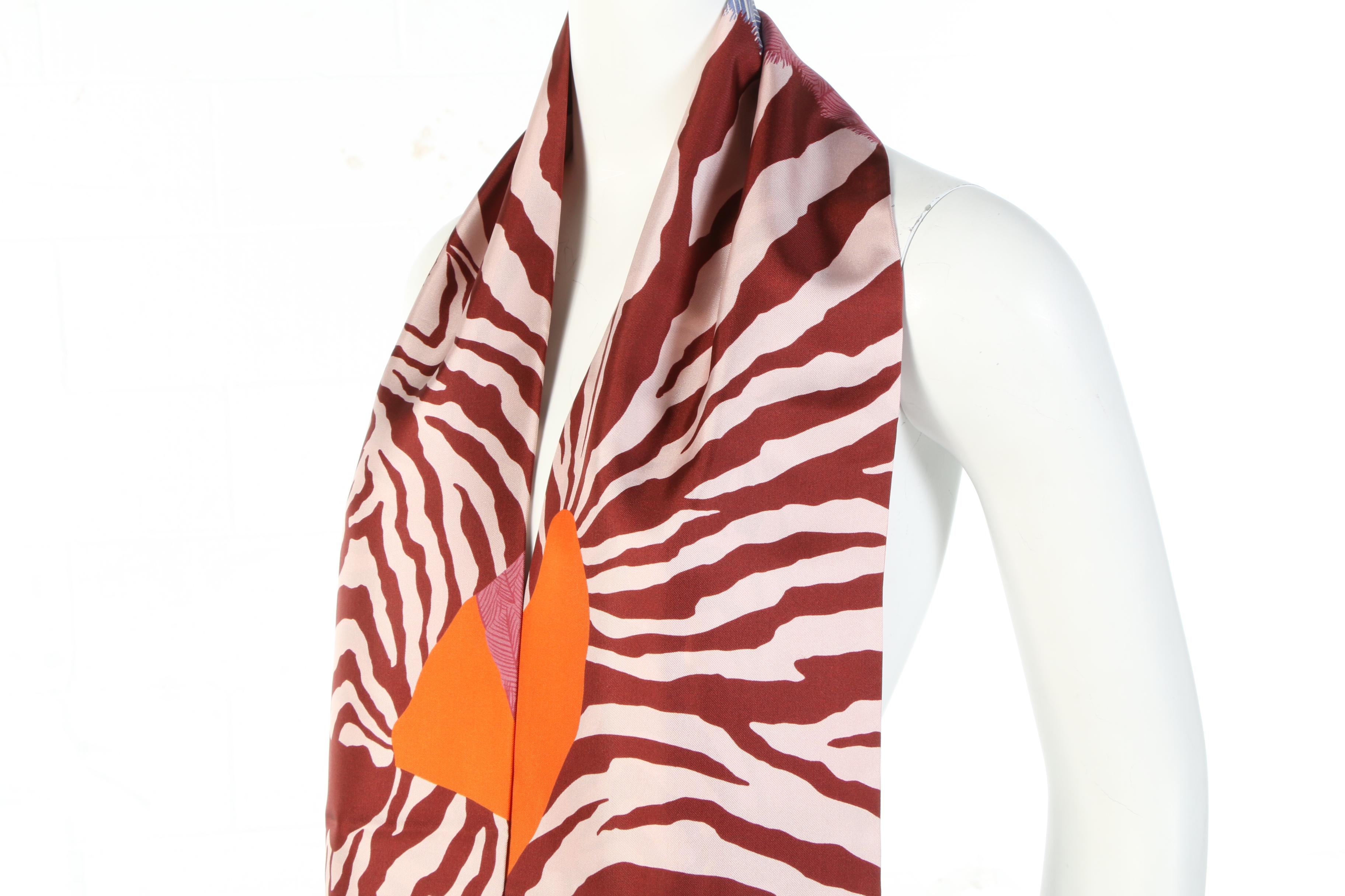 Hermès "Zebra Pegasus" Maxi Twilly Silk Scarf with Susan Lucci Signed Box