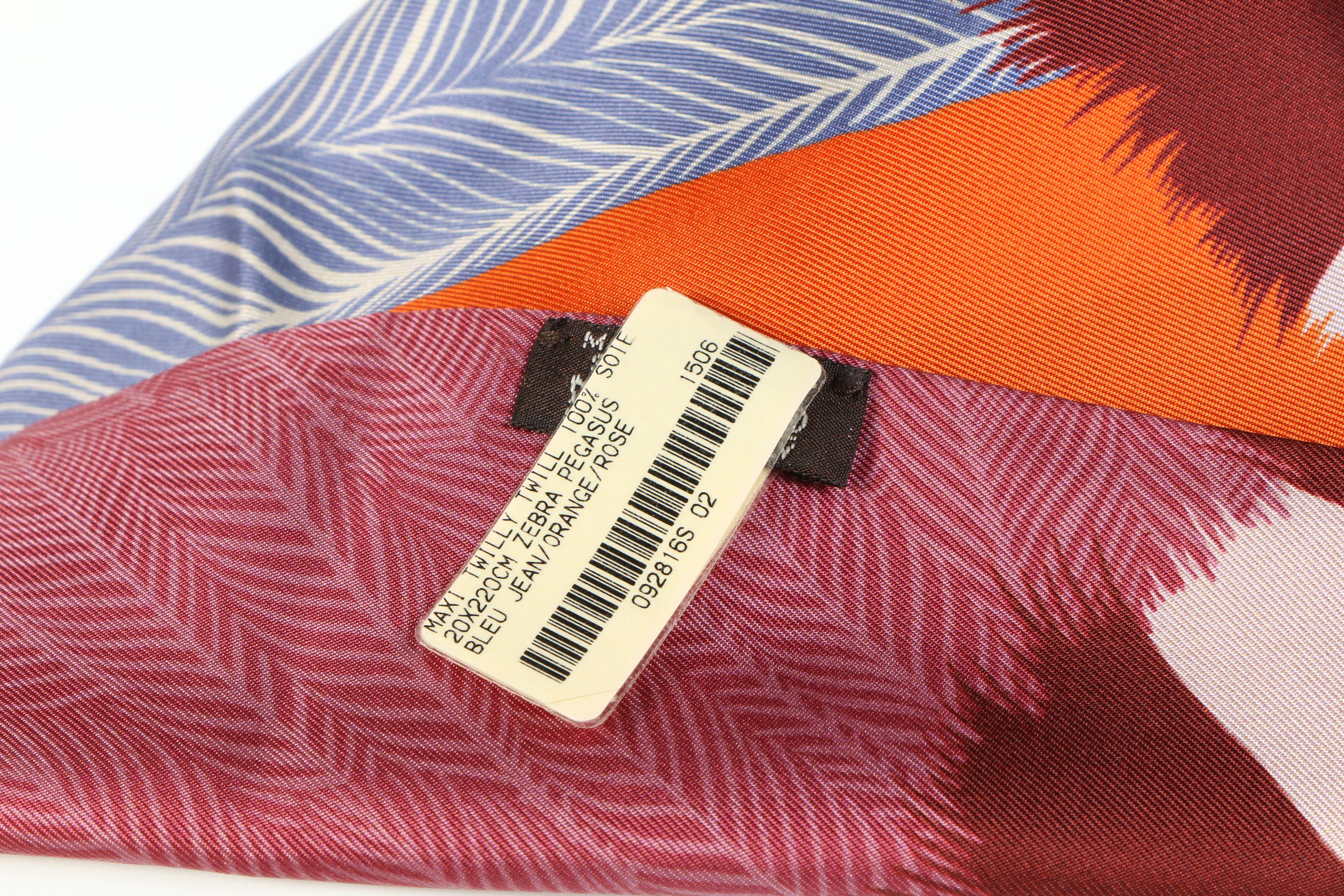 Hermès "Zebra Pegasus" Maxi Twilly Silk Scarf with Susan Lucci Signed Box