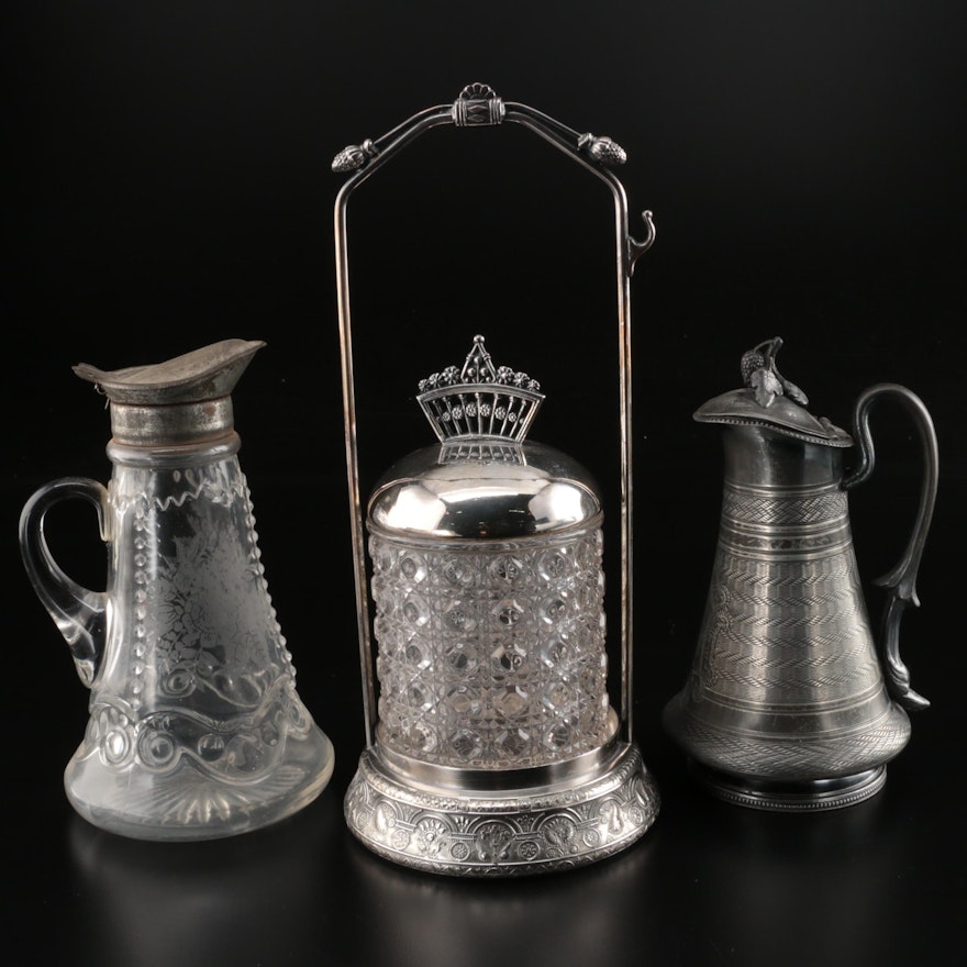 Victorian Middletown Plate Co. Silver Plate Condiment Jar with Syrup Jars