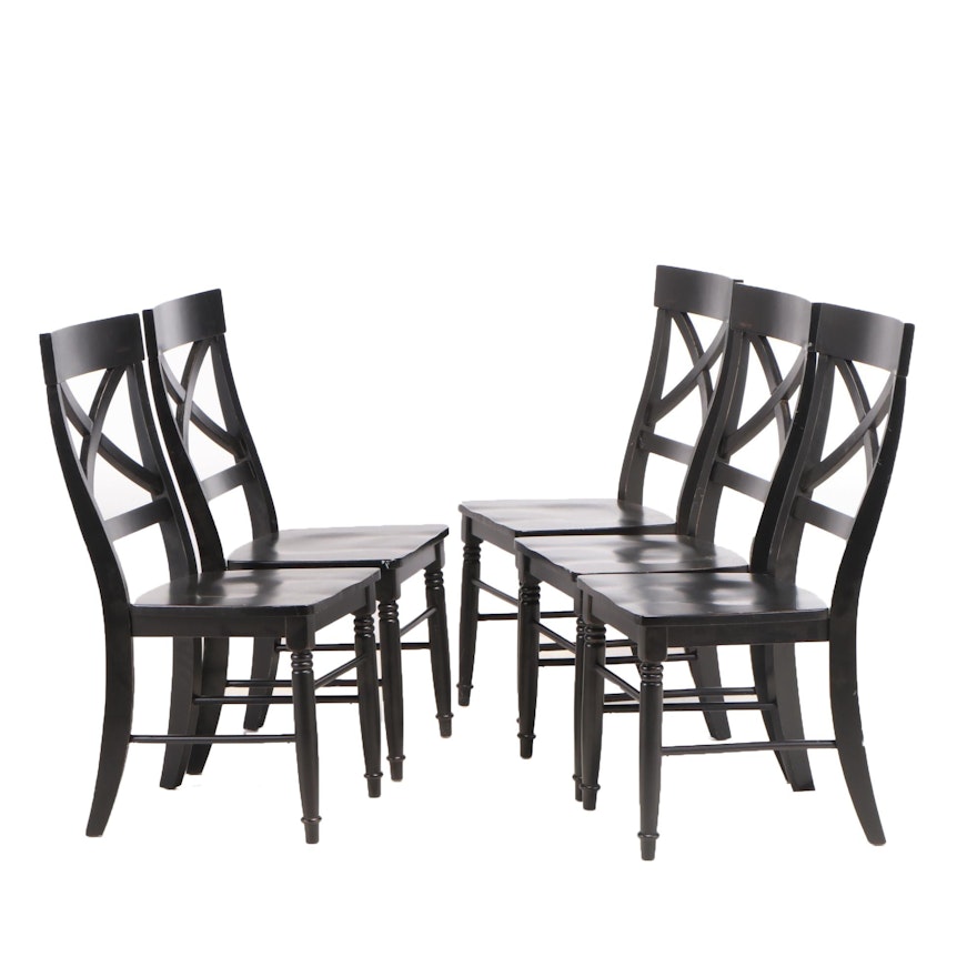 Five Ebonized X-Back Dining Side Chairs