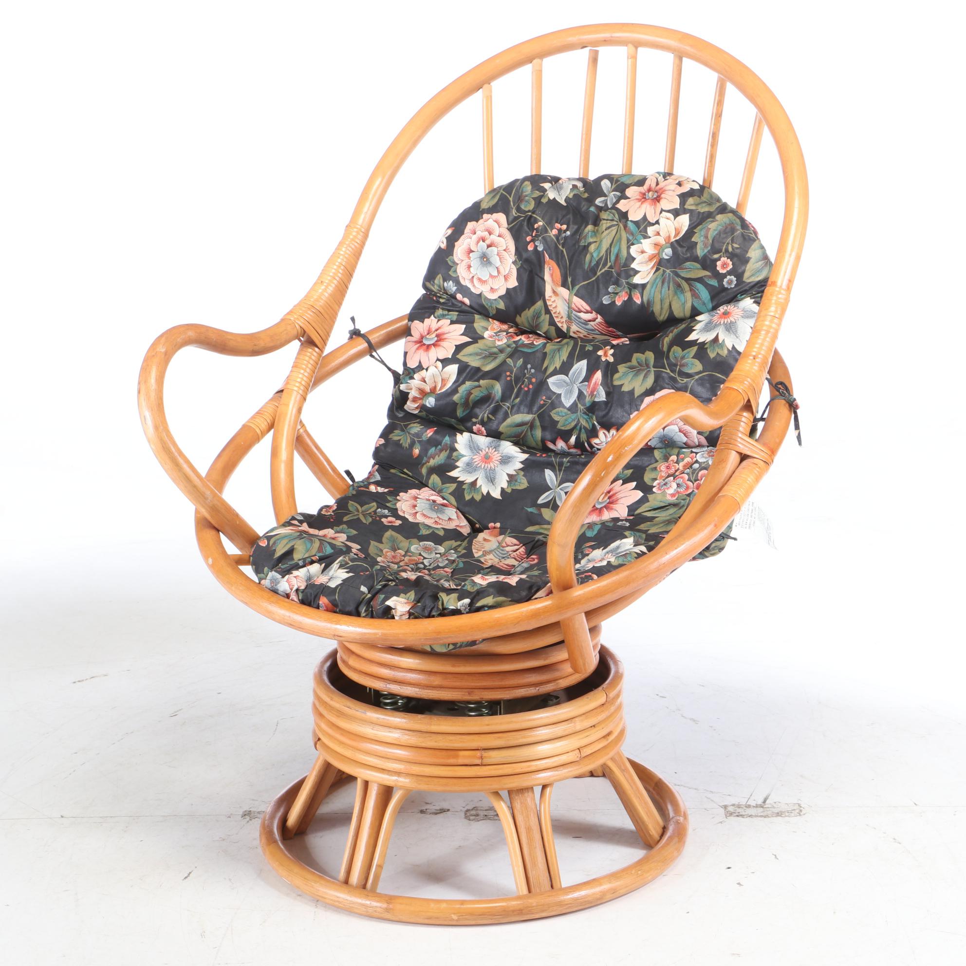 Grand Basket Company Rattan Swivel Chair, Mid to Late 20th Century