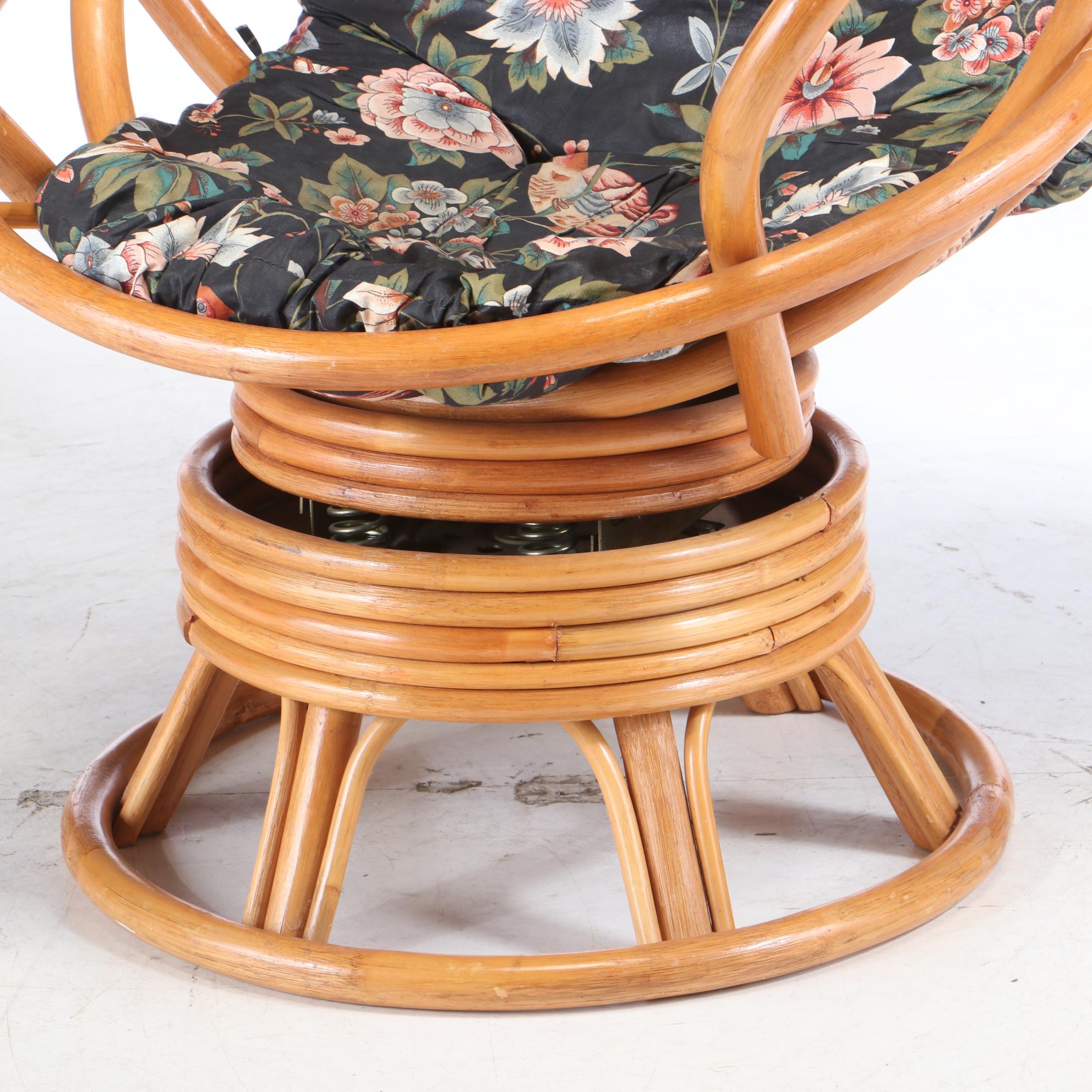 Grand Basket Company Rattan Swivel Chair, Mid to Late 20th Century