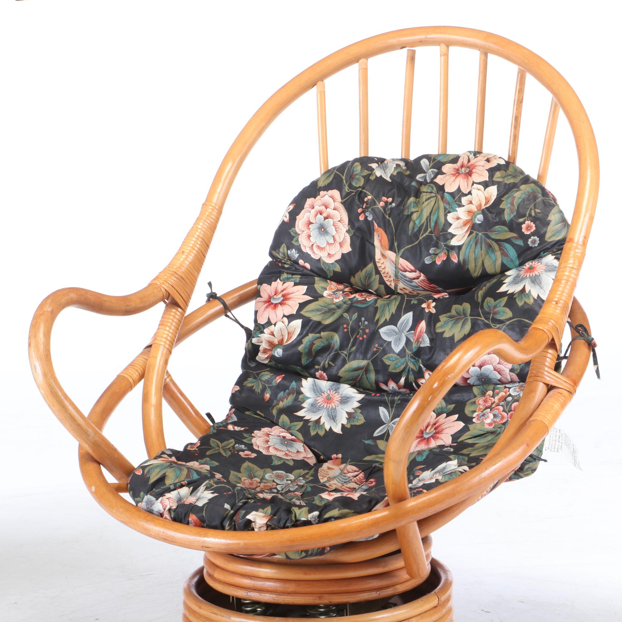 Grand Basket Company Rattan Swivel Chair, Mid to Late 20th Century