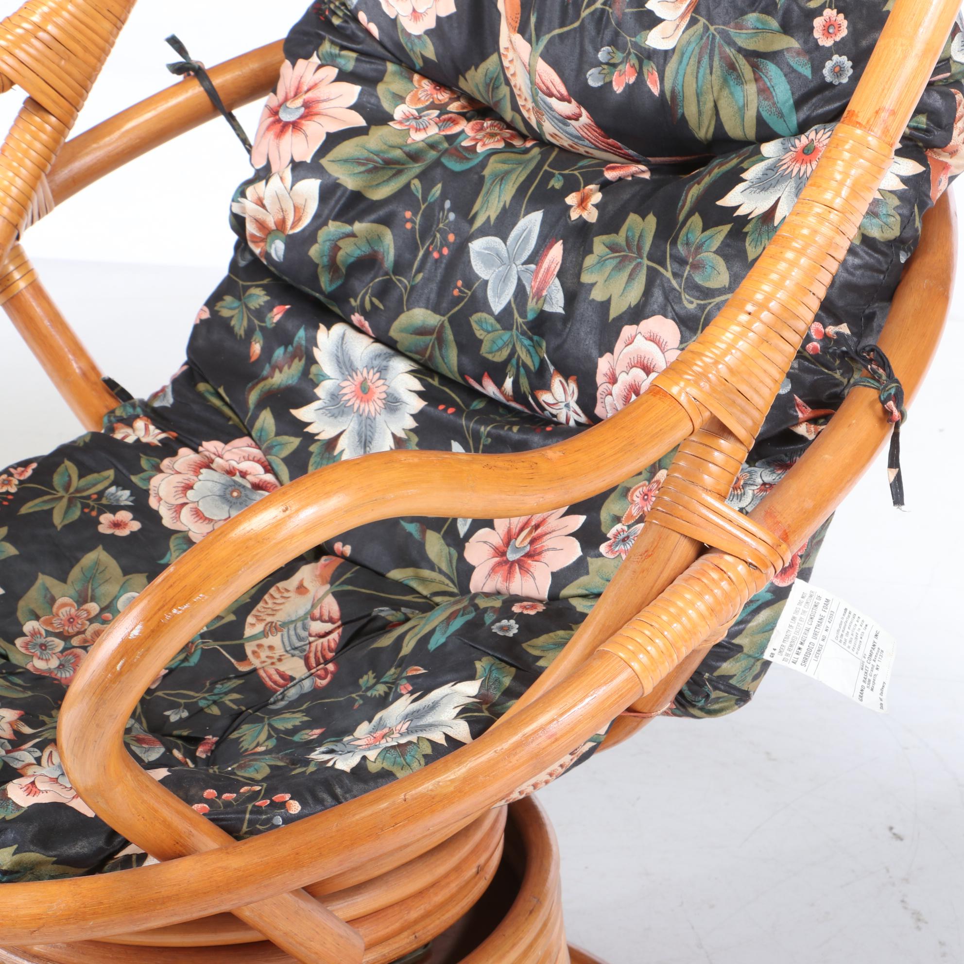 Grand Basket Company Rattan Swivel Chair, Mid to Late 20th Century