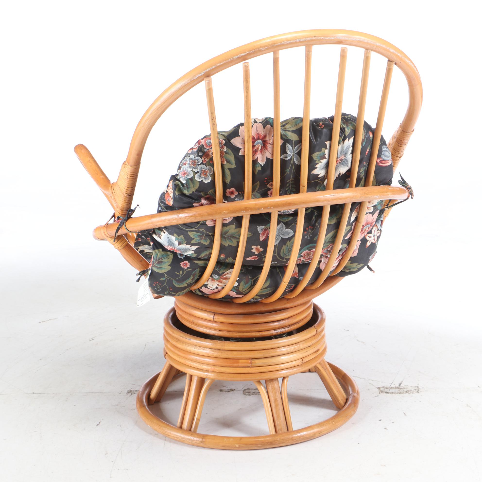 Grand Basket Company Rattan Swivel Chair, Mid to Late 20th Century