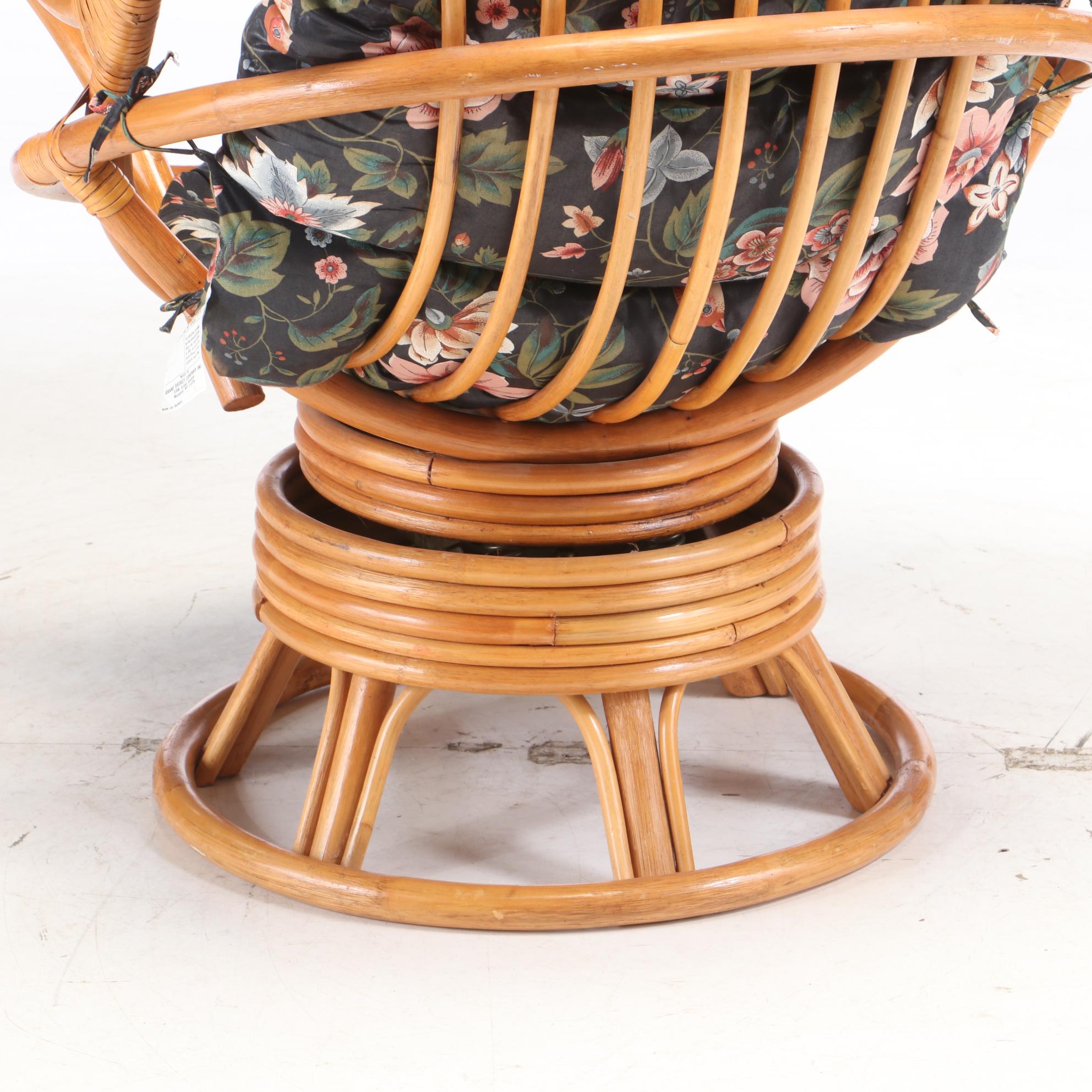 Grand Basket Company Rattan Swivel Chair, Mid to Late 20th Century