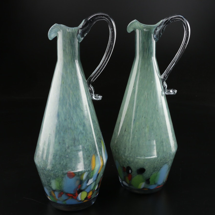 Romanian Handblown Art Glass Ewers