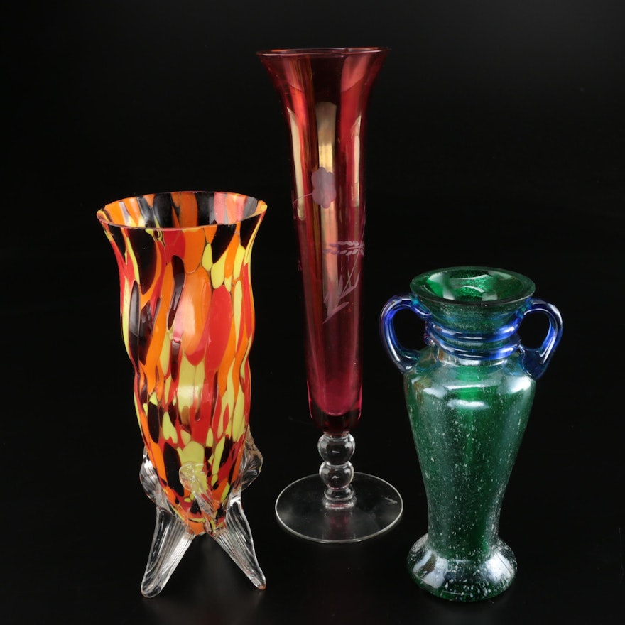 Handblown and Etched Glass Vases