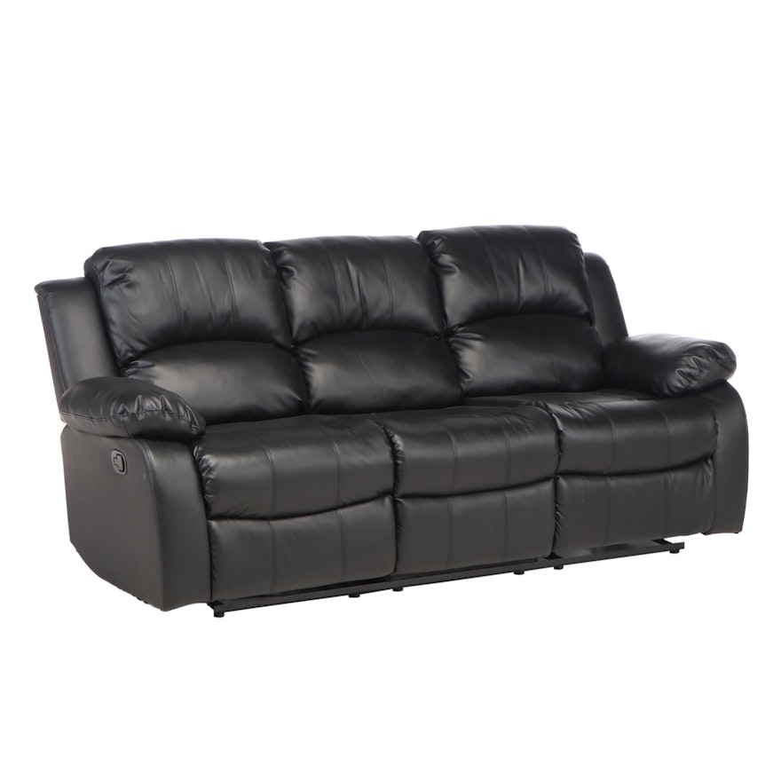 Contemporary Faux Leather Pillow Back Reclining Sofa