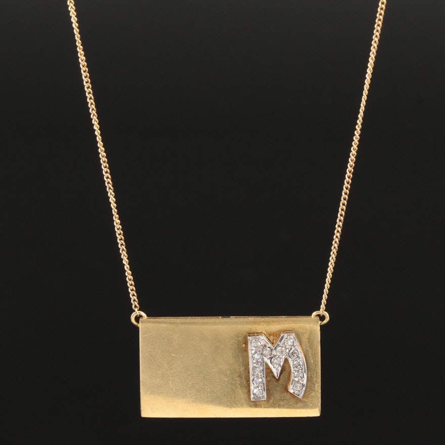 18K Yellow Gold Diamond Initial "M" Pendant Necklace