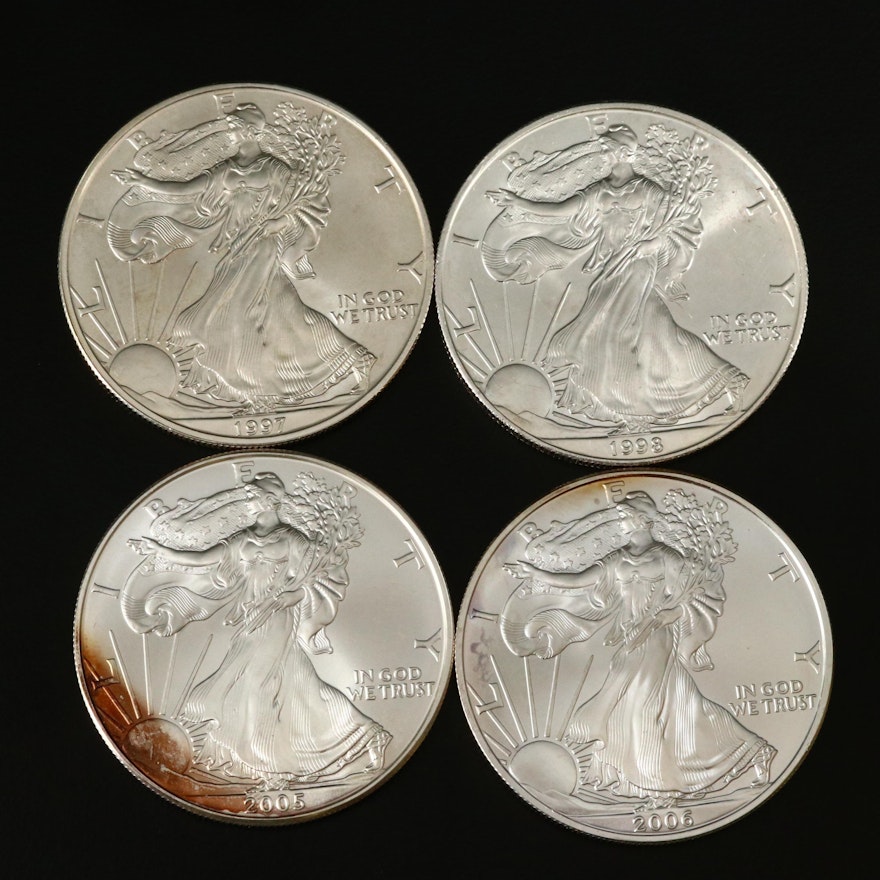 Four American Silver Eagle Bullion Coins