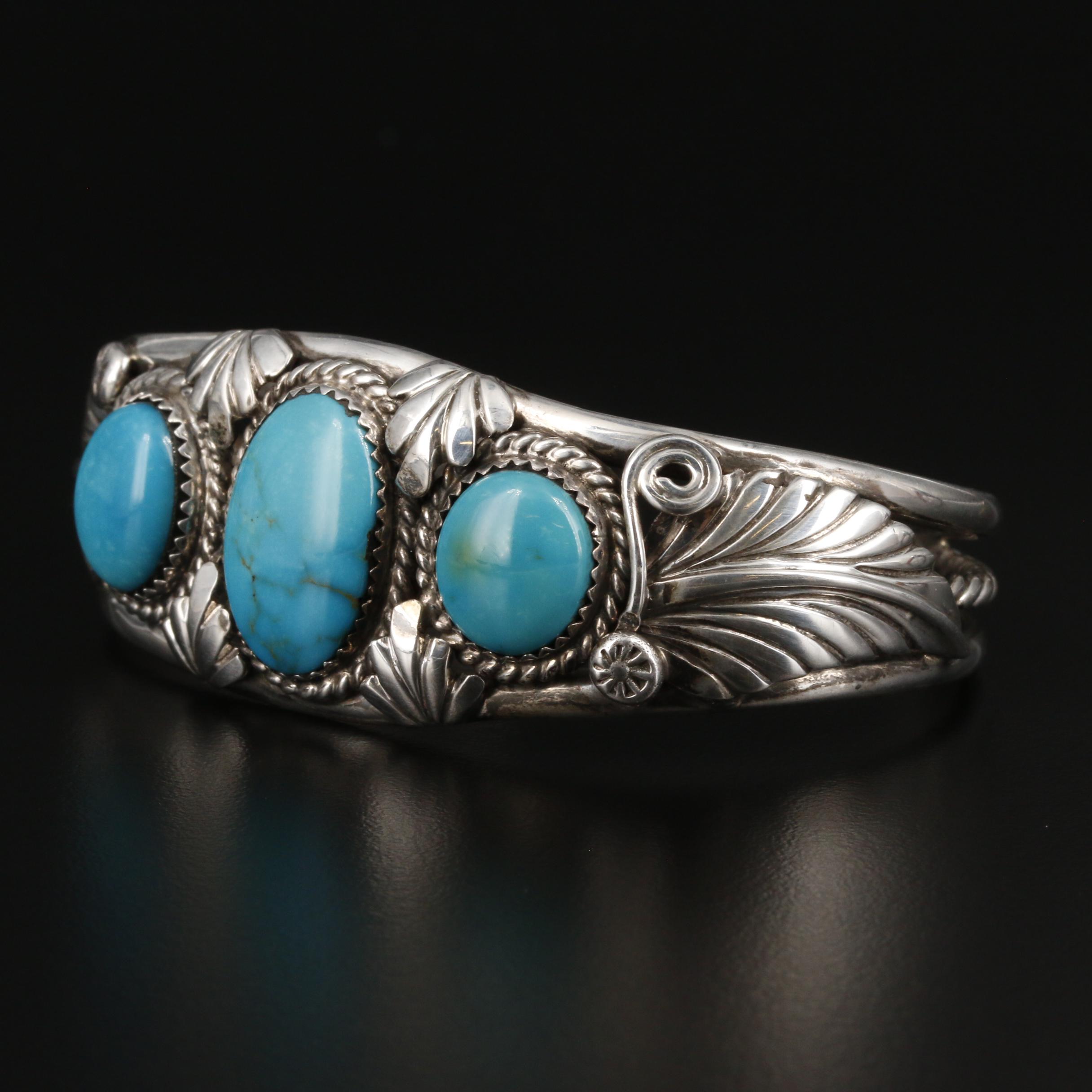 De Chelly Galleries Navajo Diné Sterling Silver Turquoise Cuff Bracelet
