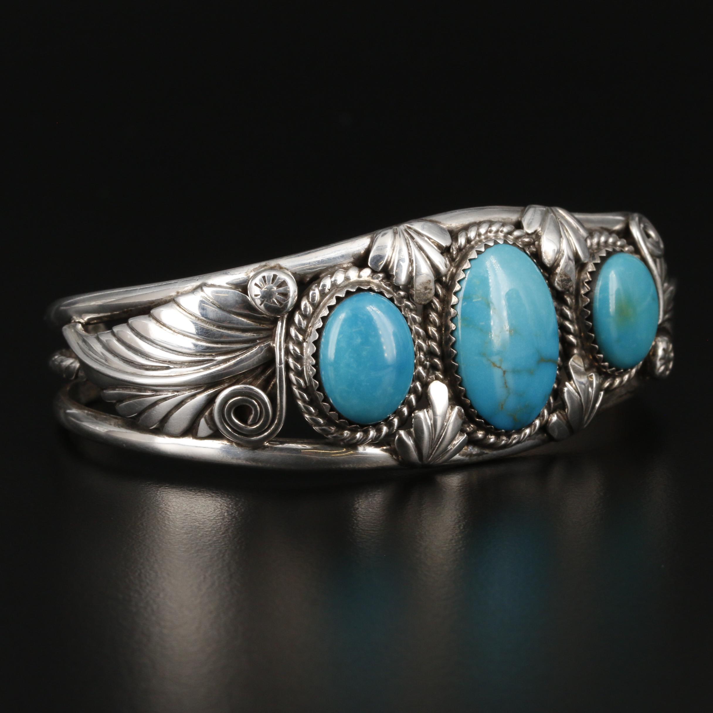 De Chelly Galleries Navajo Diné Sterling Silver Turquoise Cuff Bracelet