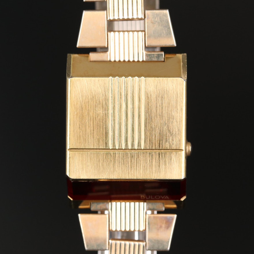 Vintage Bulova Computron Digital Gold Tone Quartz Wristwatch, 1976