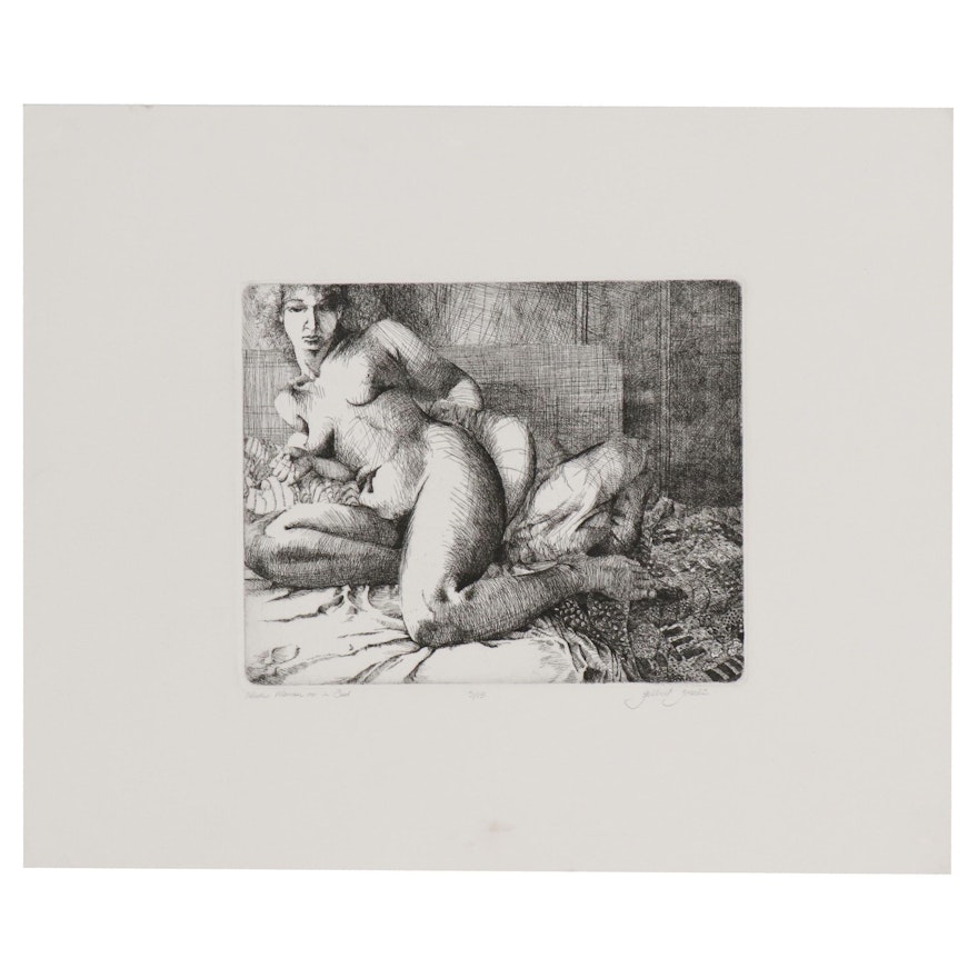 Gilbert Gorski Etching "Nude Woman on a Bed"