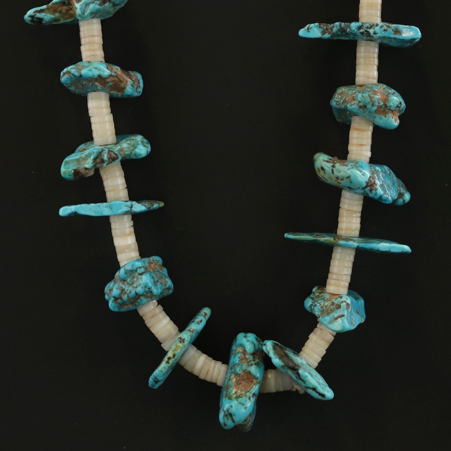 Turquoise and Shell Beaded Necklace